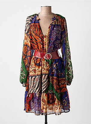 Robe mi-longue coupe fluide manches longues marron MARYLEY femme