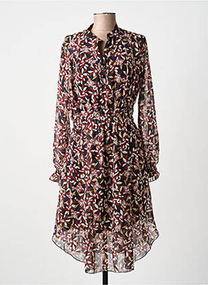 Robe mi-longue coupe fluide manches longues rouge MARYLEY femme