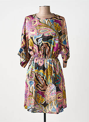 Robe mi-longue imprimé fleurs manches 3/4 violet KING KONG femme