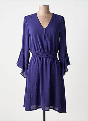 Robe mi-longue tissage crêpe manches longues violet ANGELA DAVIS femme