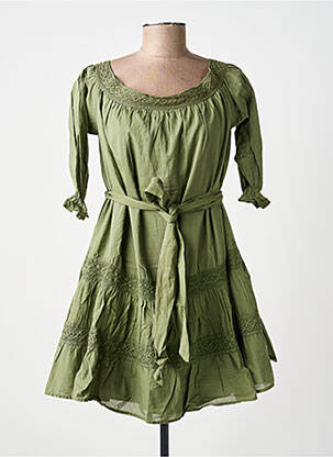 Robe courte manches 3/4 manches 3/4 vert KING KONG femme