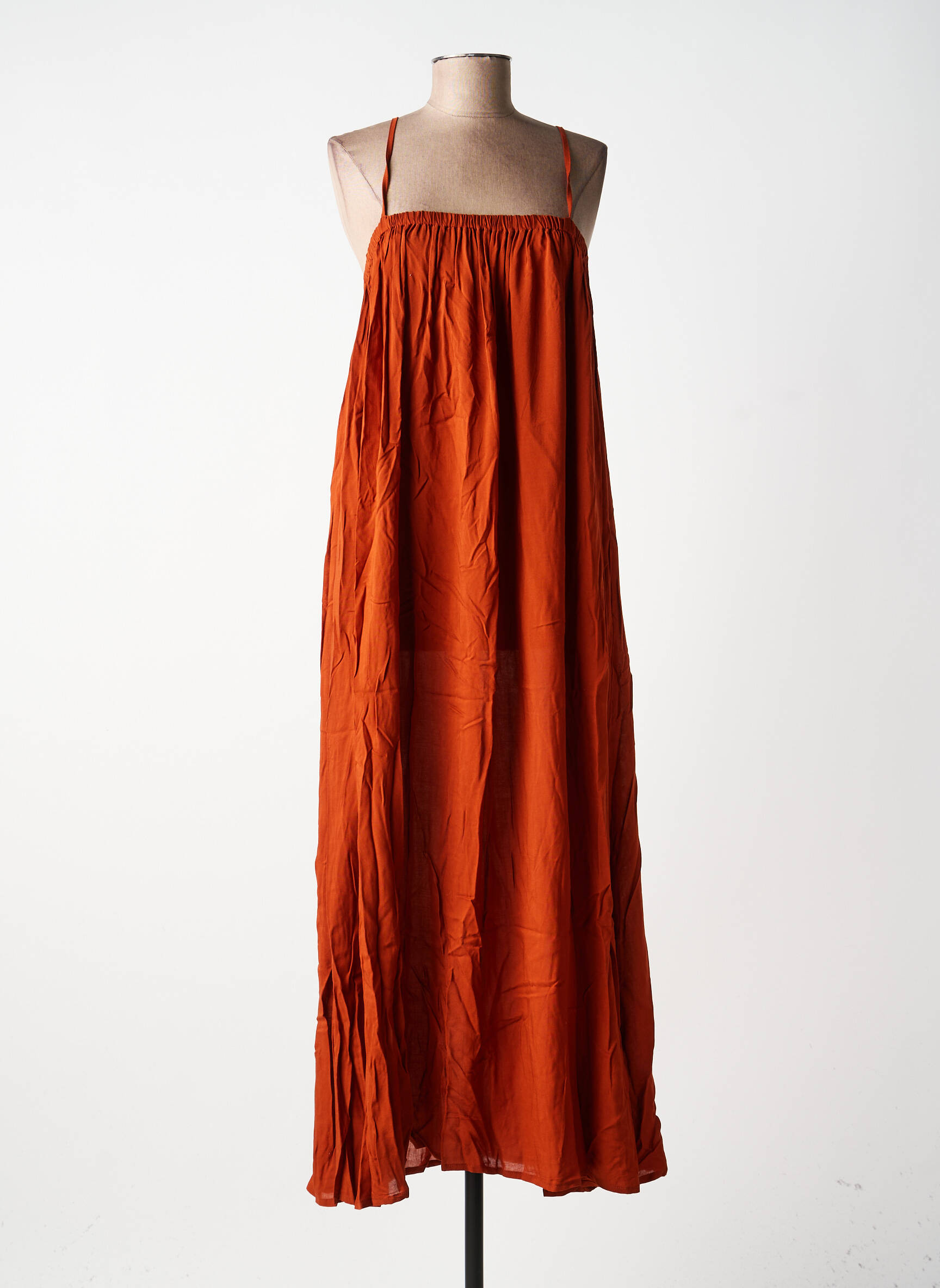 Robe longue tissage popeline fines bretelles orange CHARLIE JOE femme