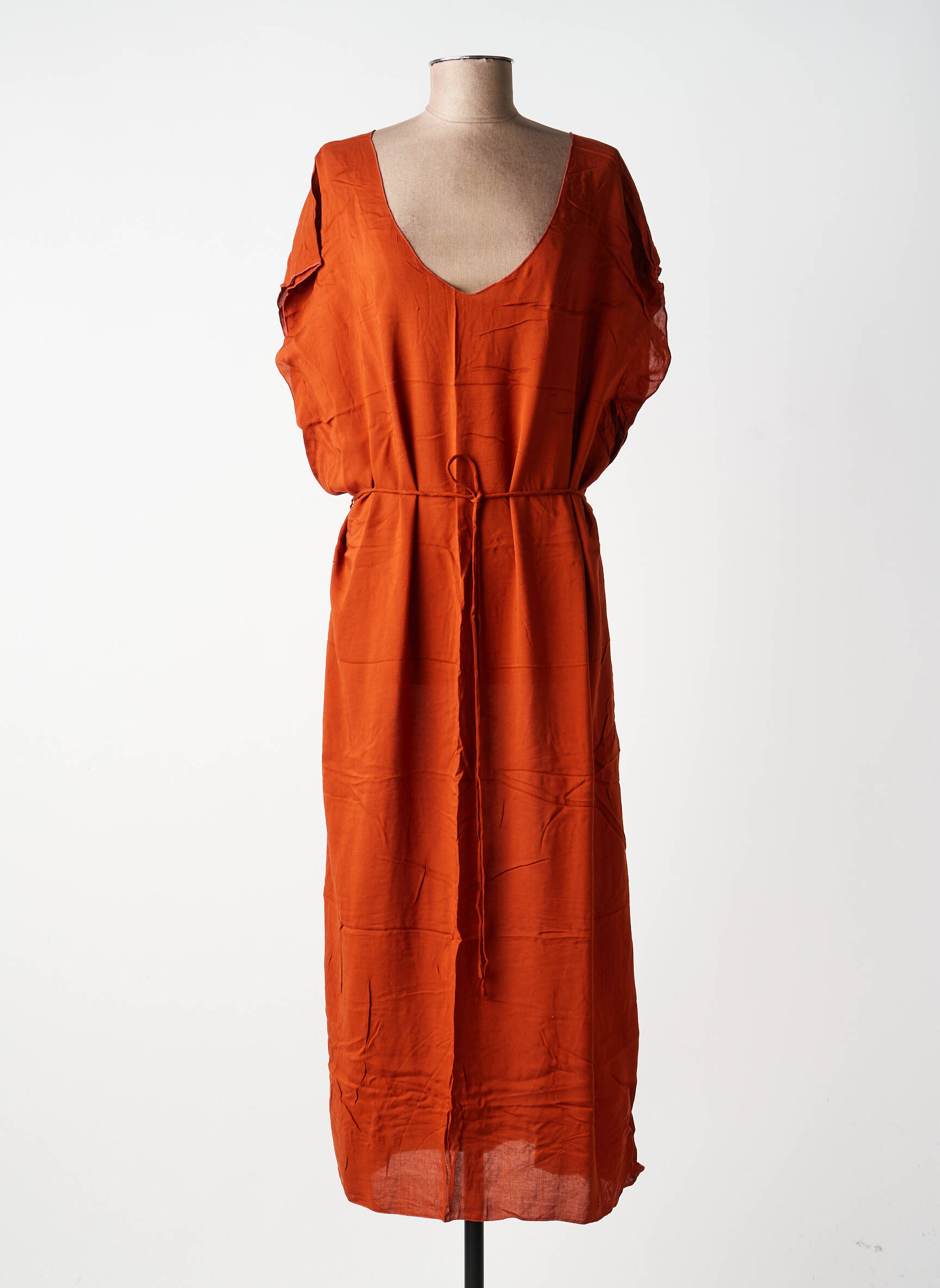 Robe longue tissage popeline manches courtes orange CHARLIE JOE femme