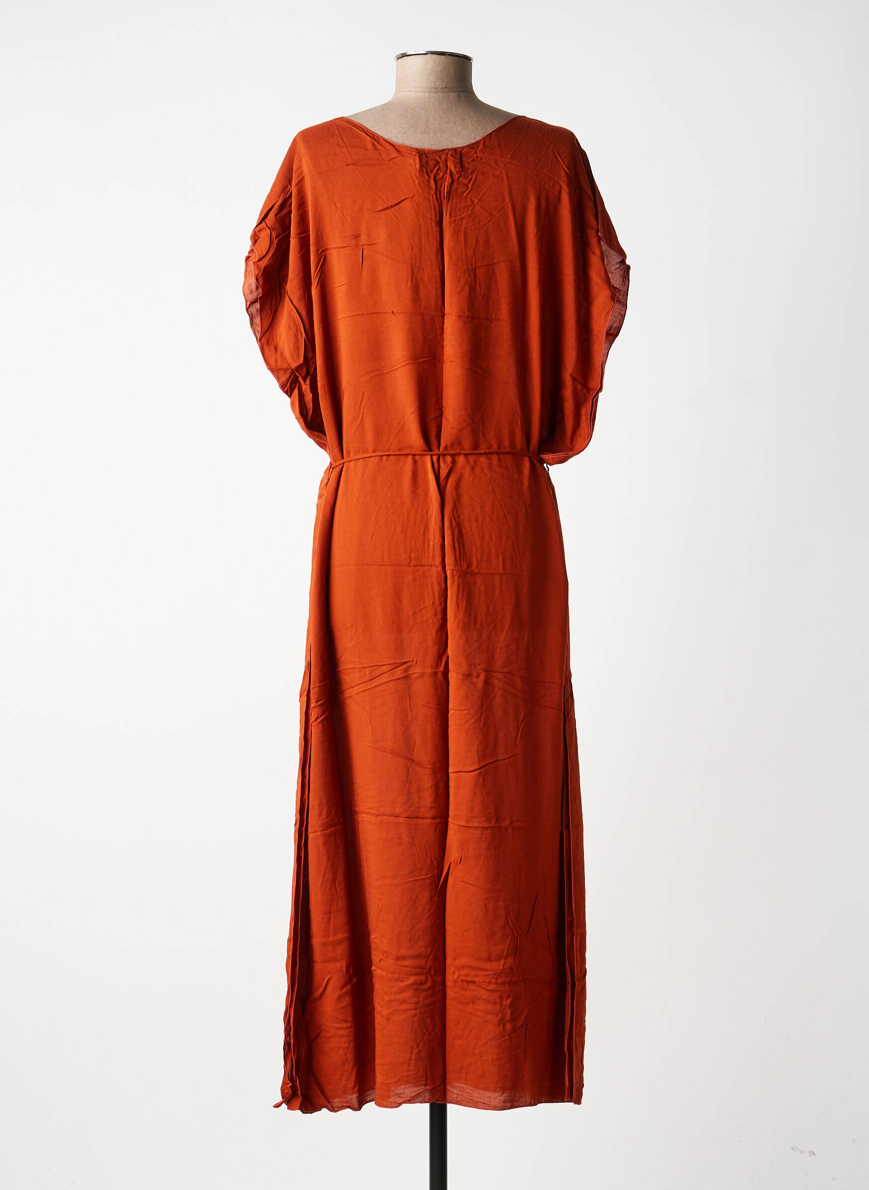 Robe longue tissage popeline manches courtes orange CHARLIE JOE femme