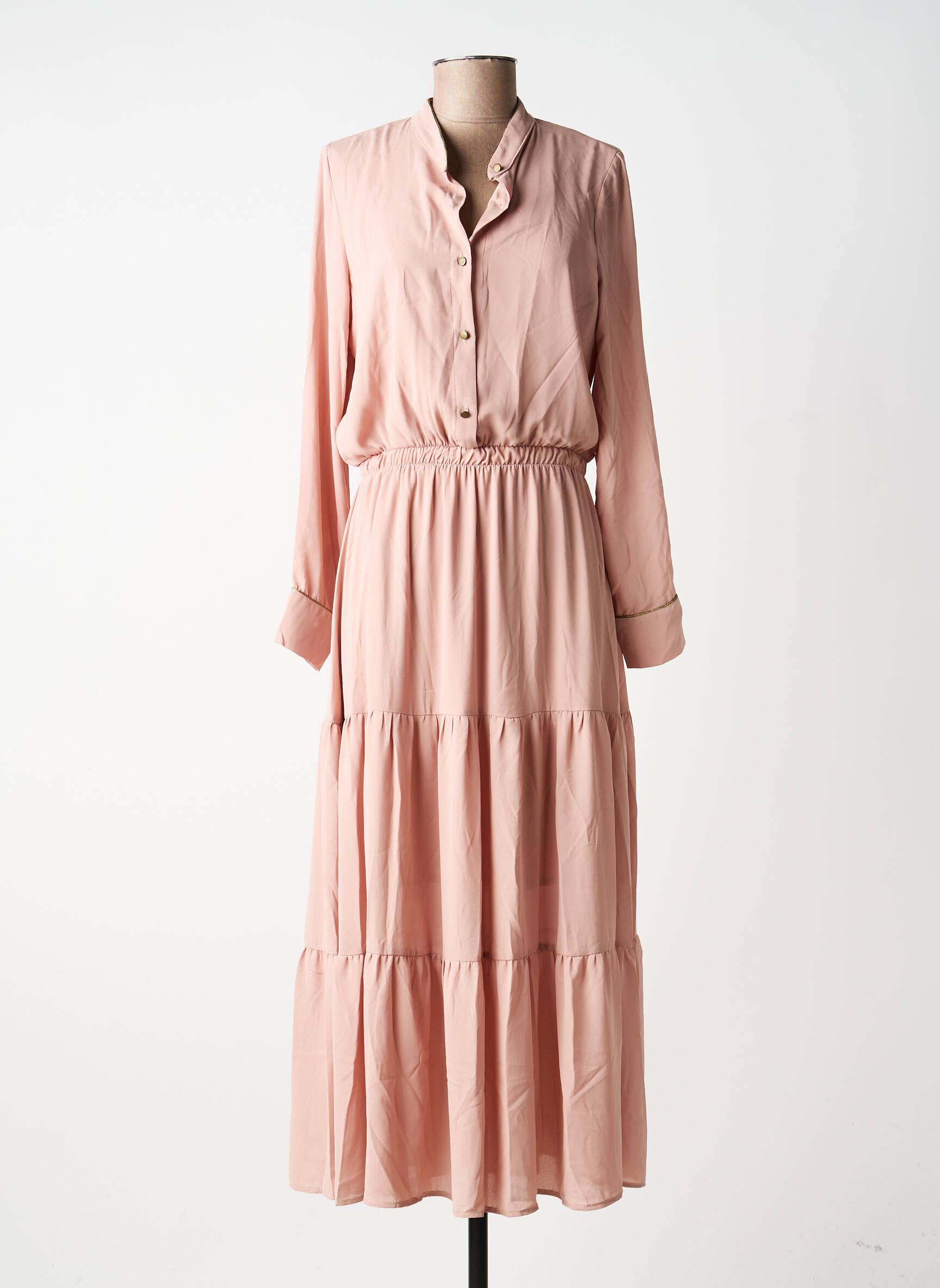 Robe longue manches longues manches longues rose SOUVENIR femme