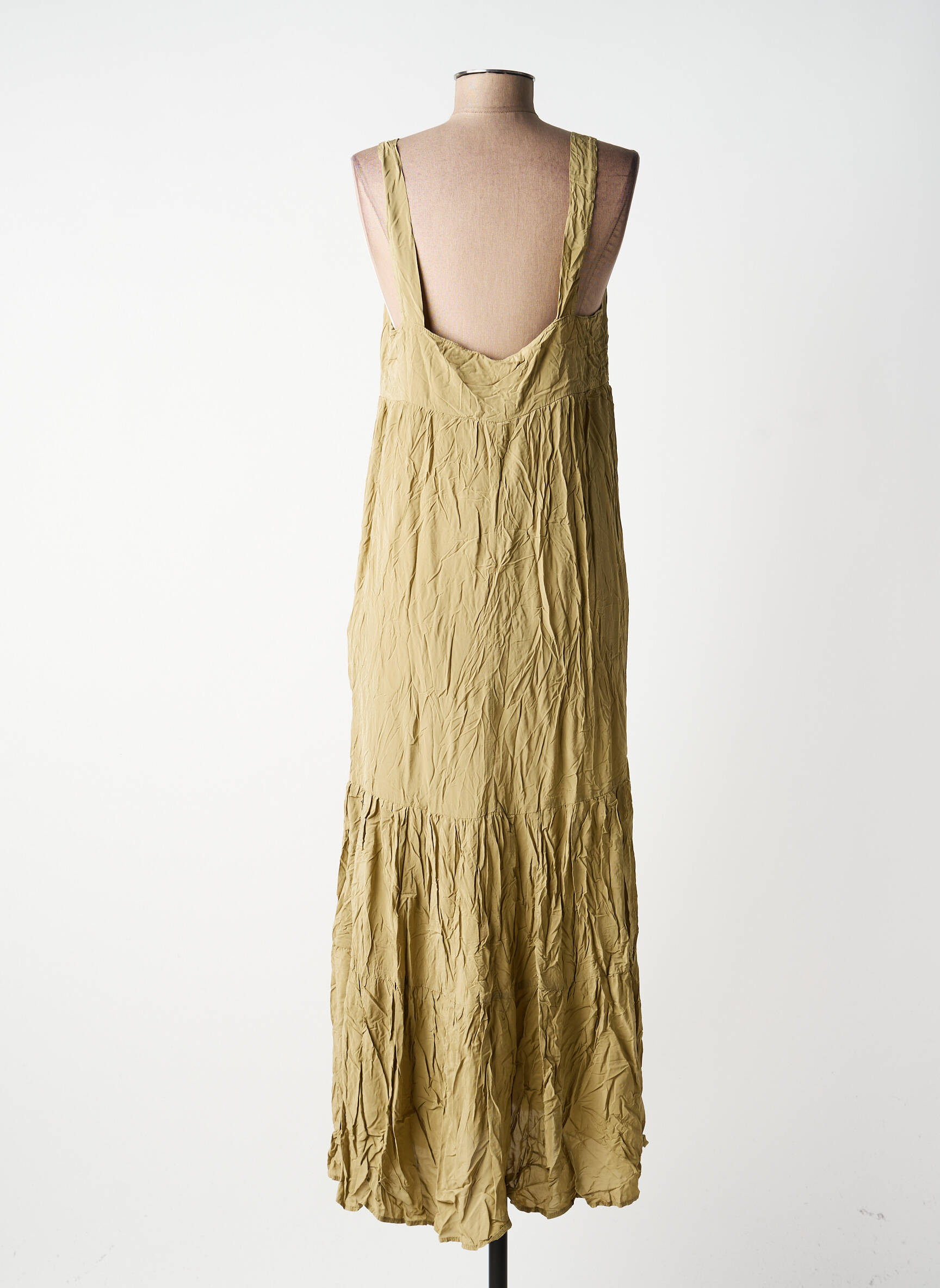 Robe longue coupe évasée fines bretelles vert MARYLEY femme
