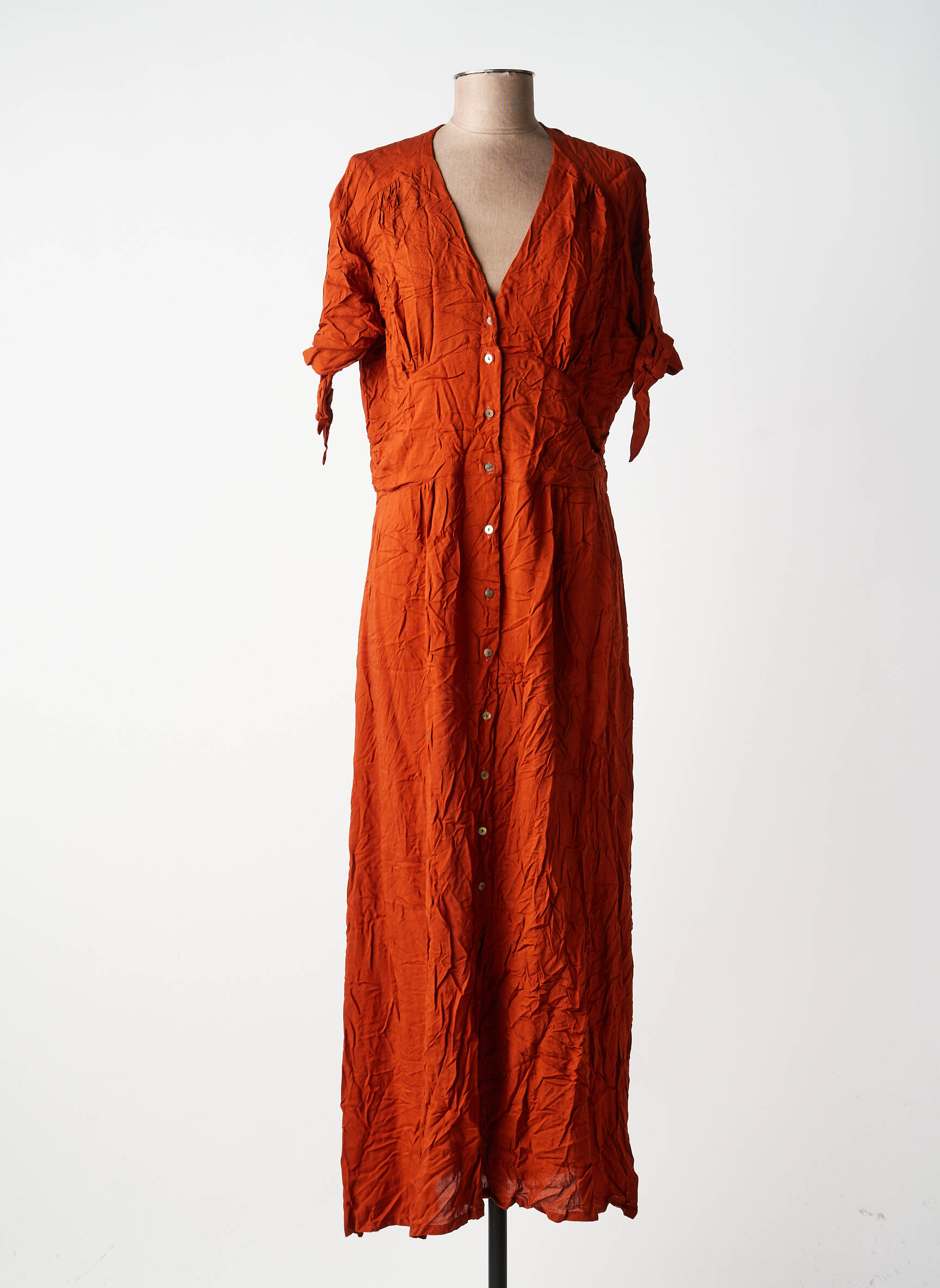 Robe longue tissage popeline manches courtes orange CHARLIE JOE femme