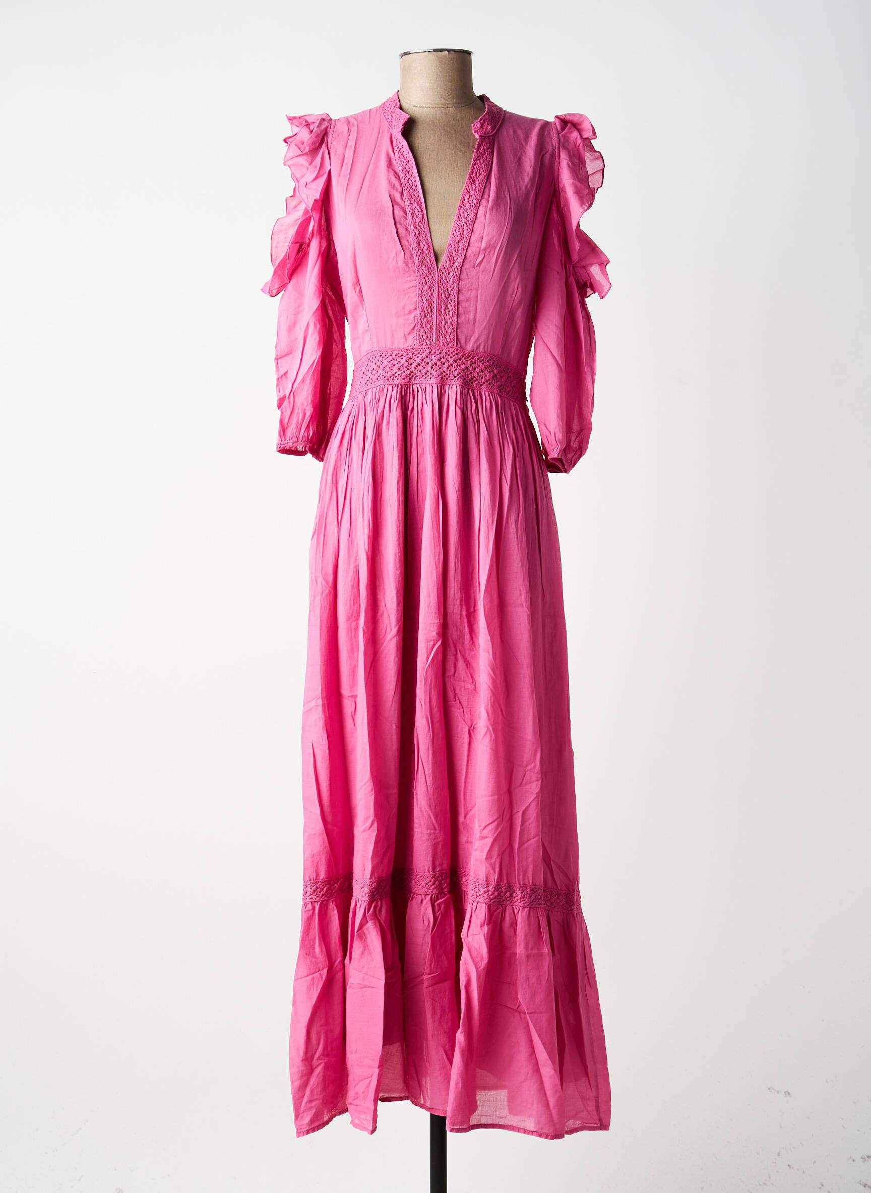 Robe longue tissage popeline manches longues rose KING KONG femme