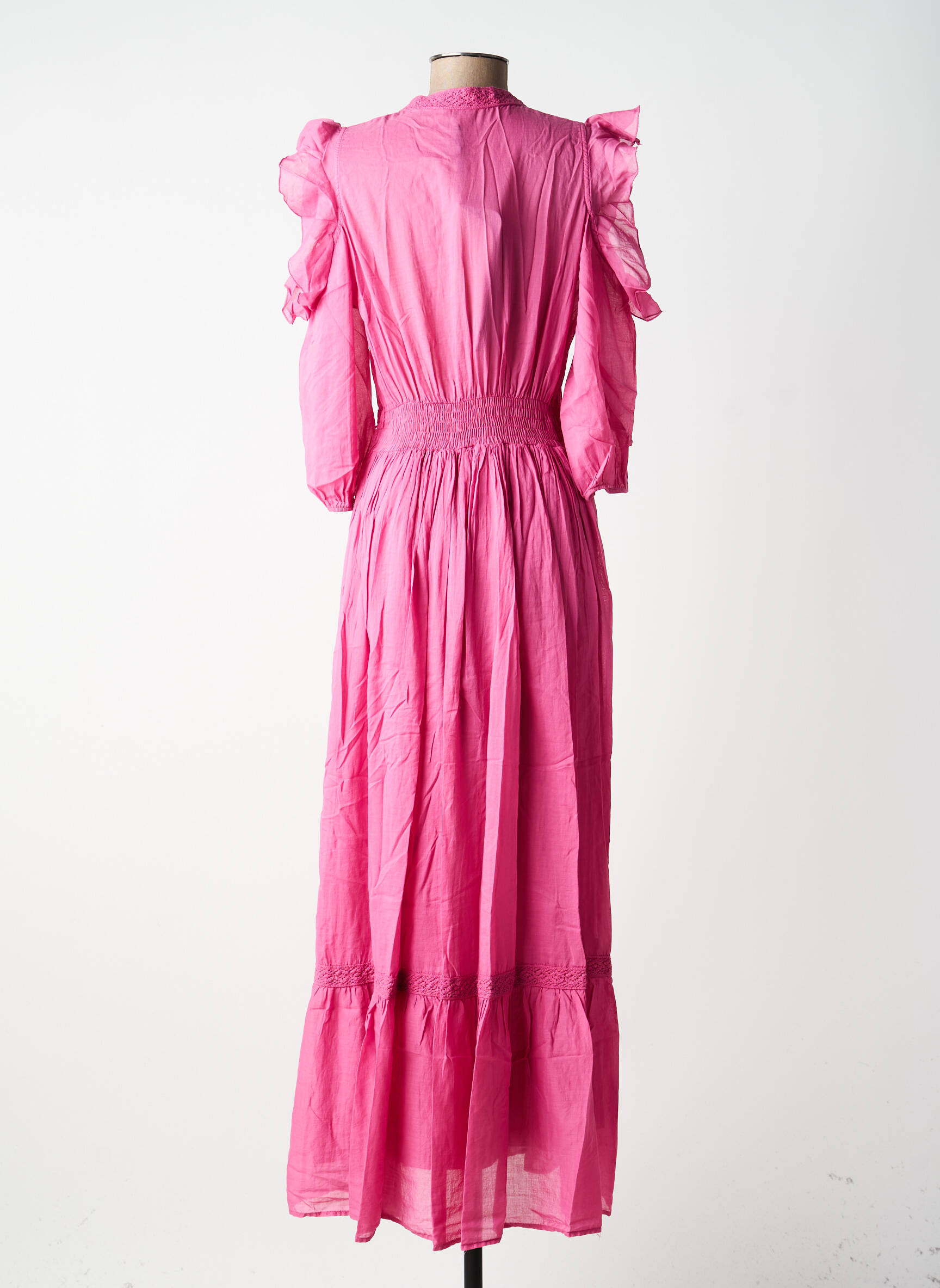 Robe longue tissage popeline manches longues rose KING KONG femme
