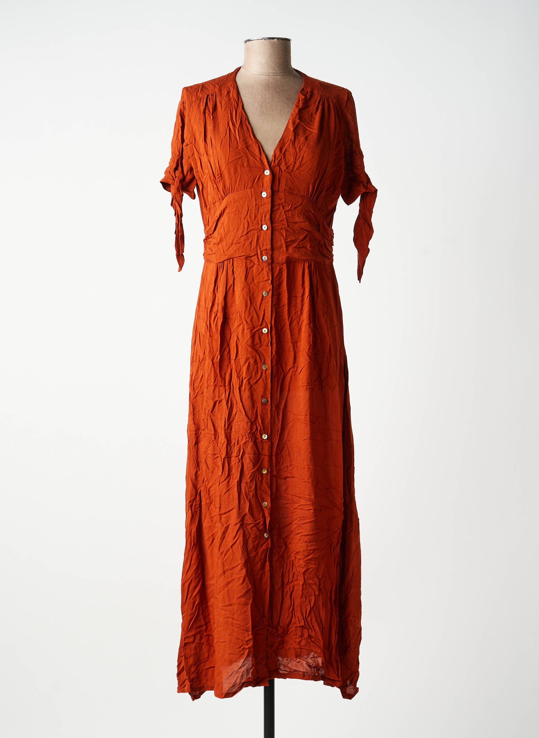 Robe longue tissage popeline manches courtes orange CHARLIE JOE femme