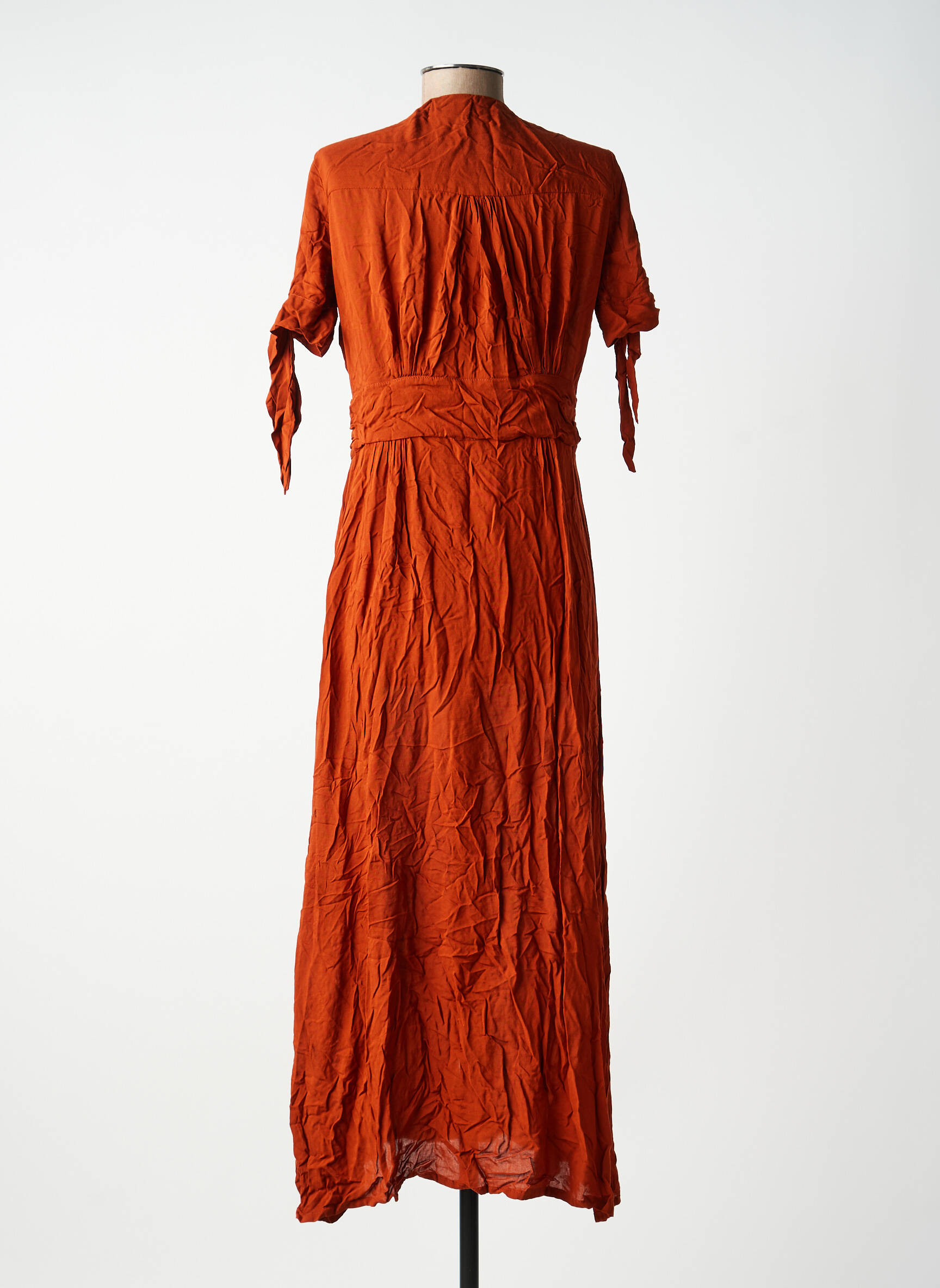 Robe longue tissage popeline manches courtes orange CHARLIE JOE femme