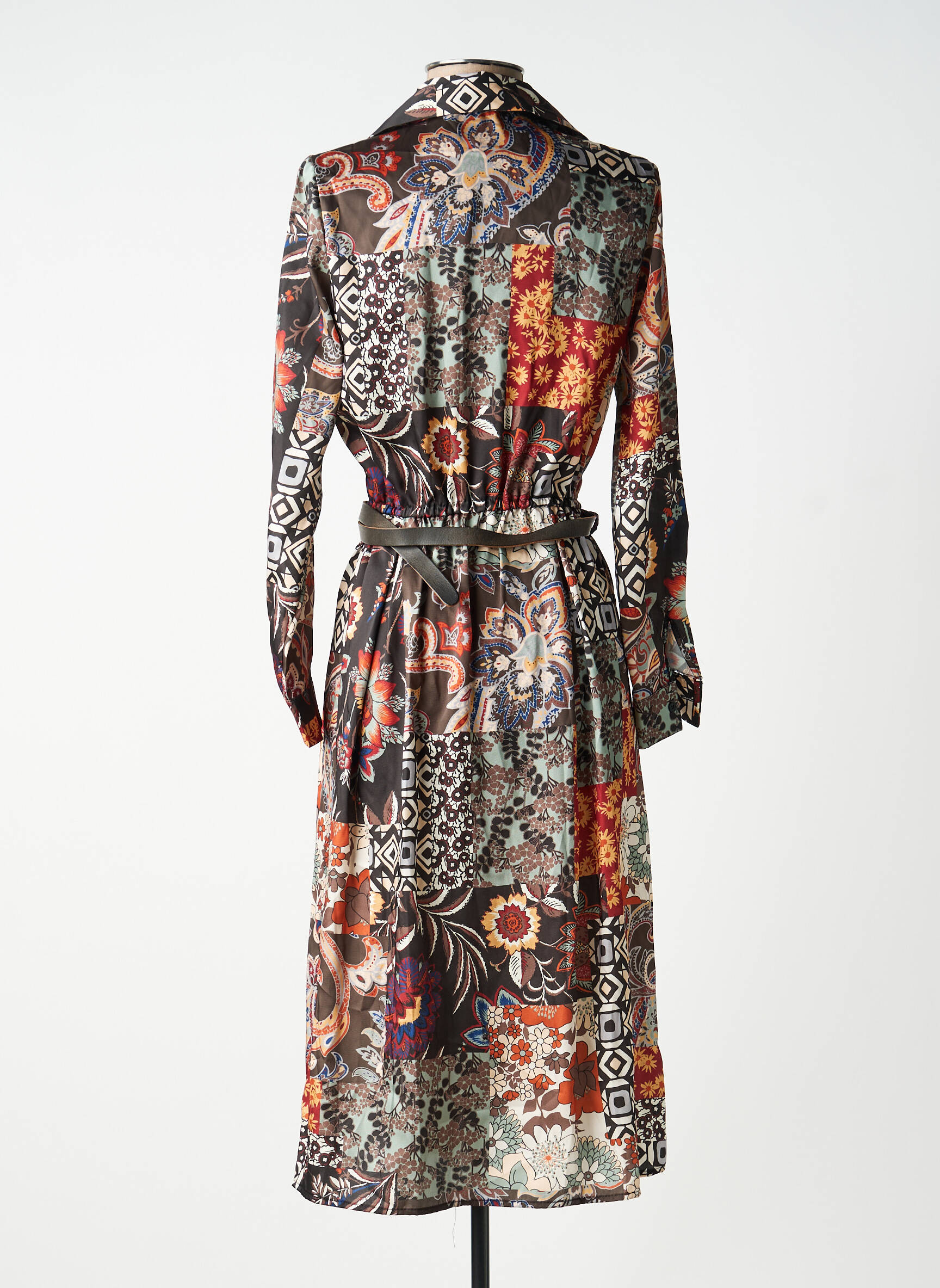 Robe mi-longue imprimé fleurs manches longues marron ANGELA DAVIS femme