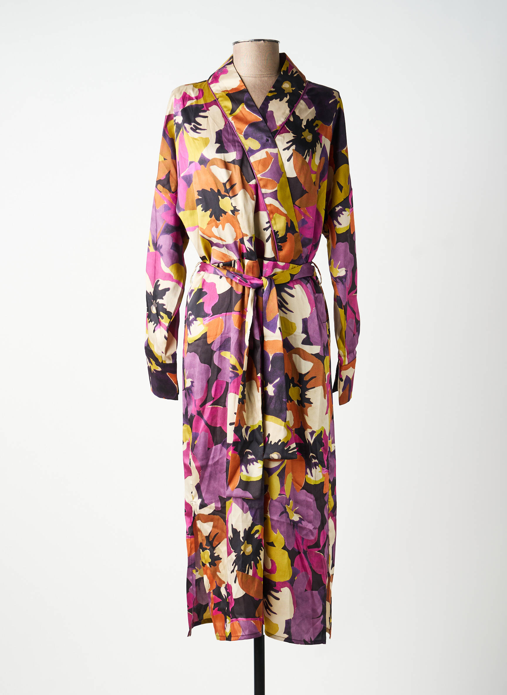 Robe mi-longue imprimé fleurs manches longues violet SOUVENIR femme