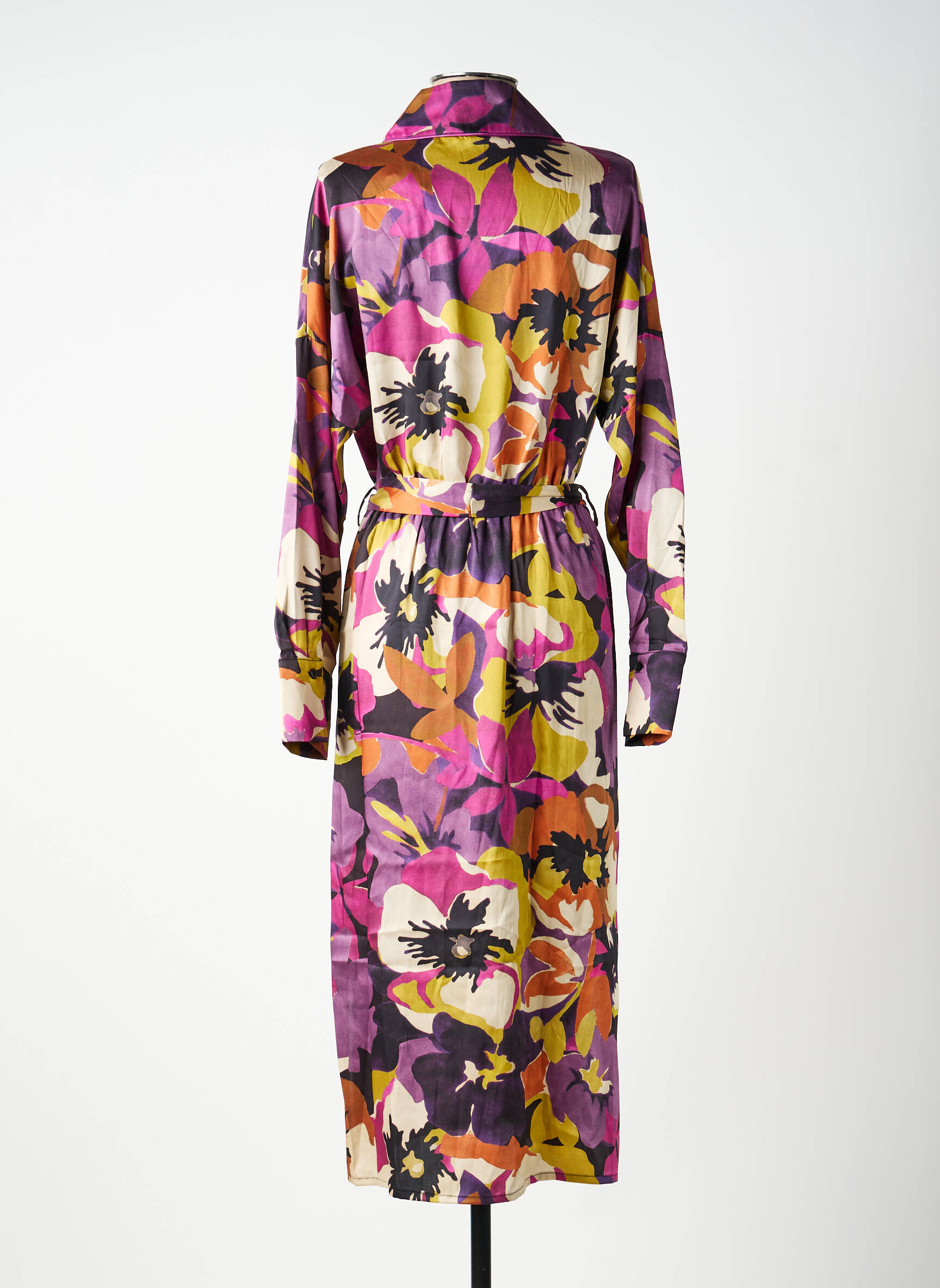 Robe mi-longue imprimé fleurs manches longues violet SOUVENIR femme