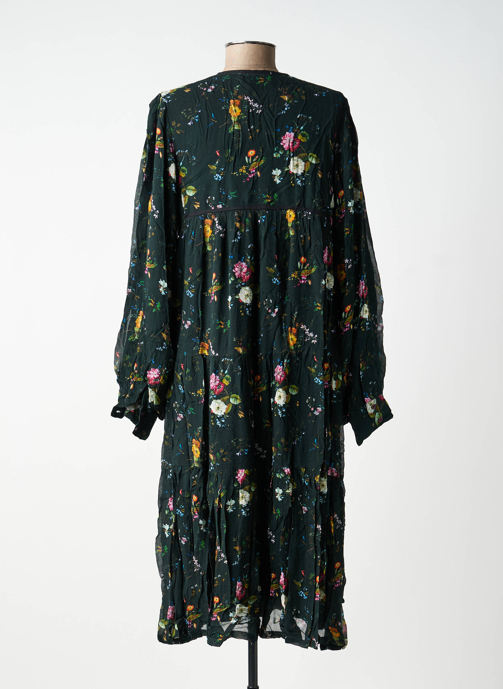 Robe mi-longue imprimé fleurs manches longues noir CHARLIE JOE femme