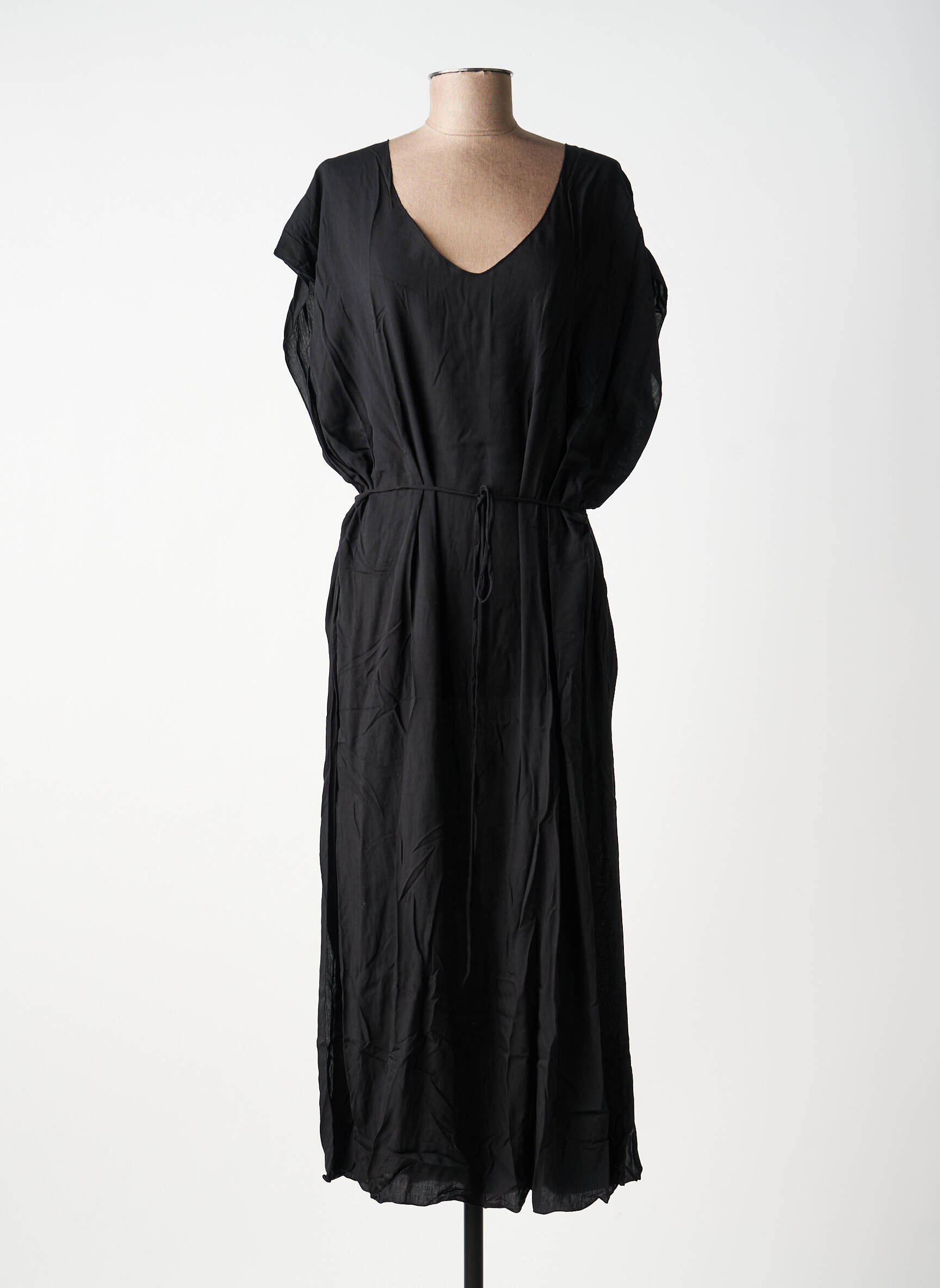 Robe mi-longue manches courtes manches courtes noir CHARLIE JOE femme