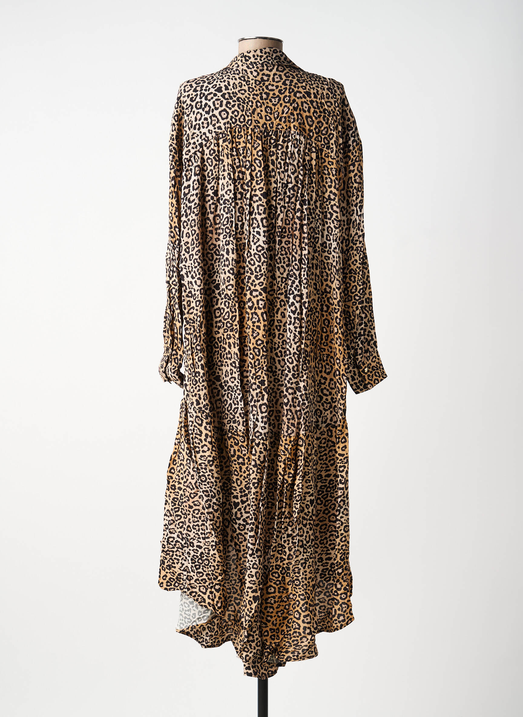 Robe mi-longue tissage crêpe manches longues beige MARYLEY femme