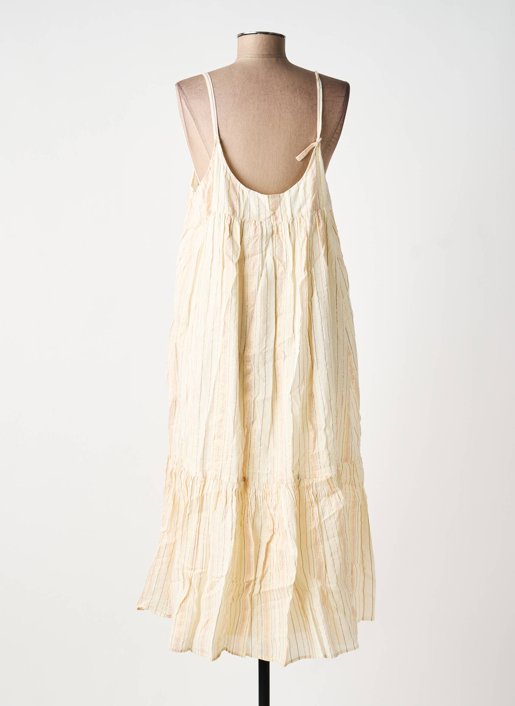 Robe longue coupe évasée fines bretelles beige CHARLIE JOE femme