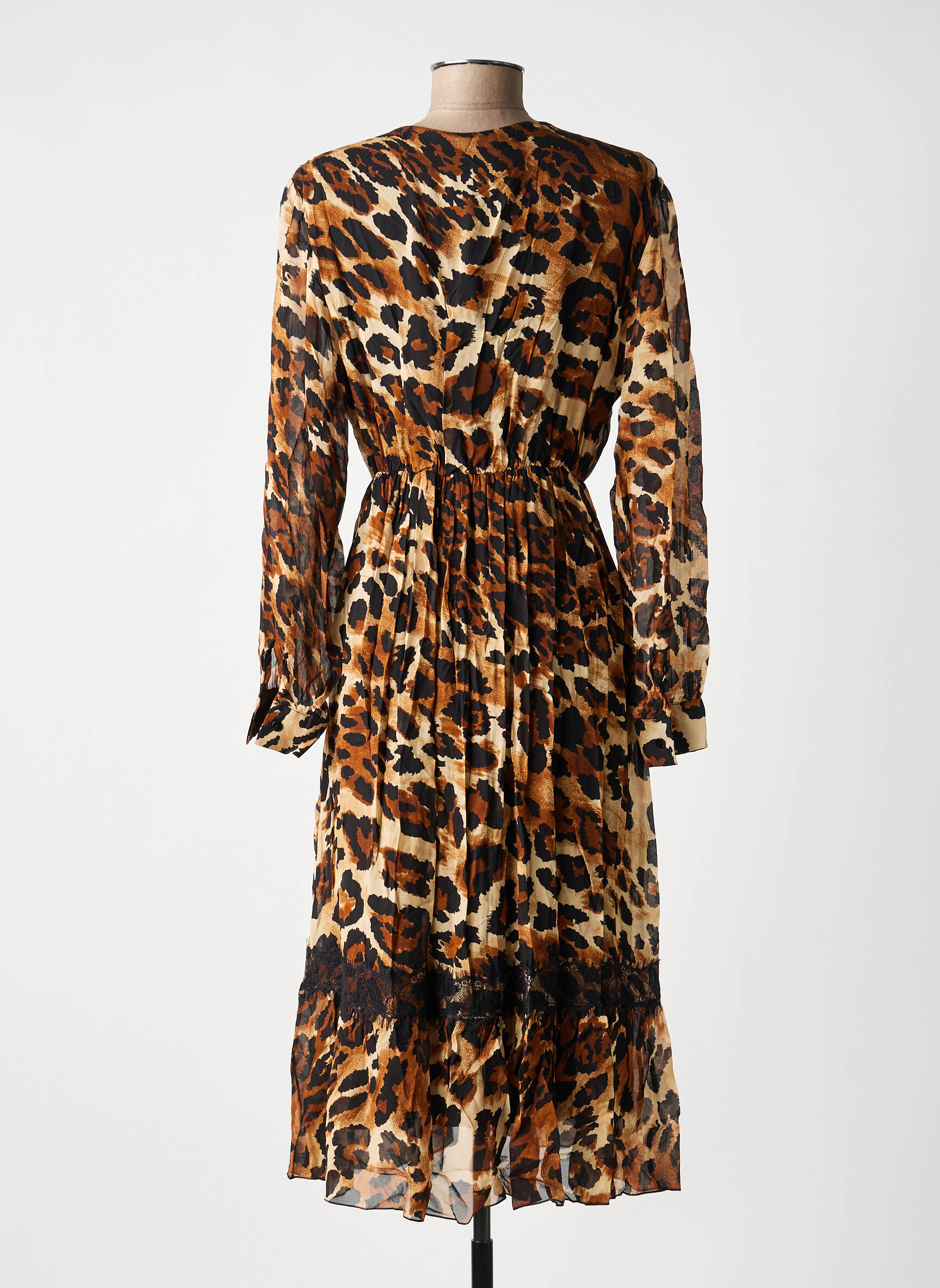 Robe mi-longue manches longues manches longues marron KING KONG femme