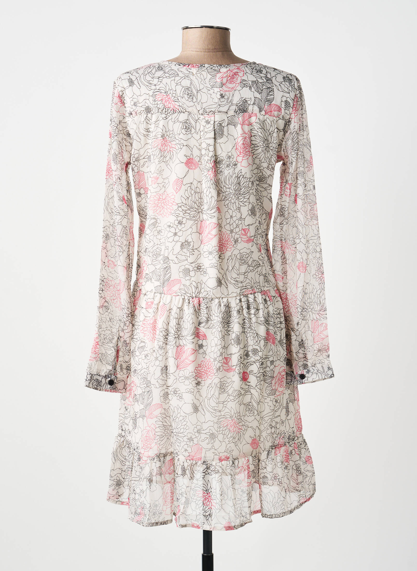 Robe courte imprimé fleurs manches longues beige BELLAWAY femme