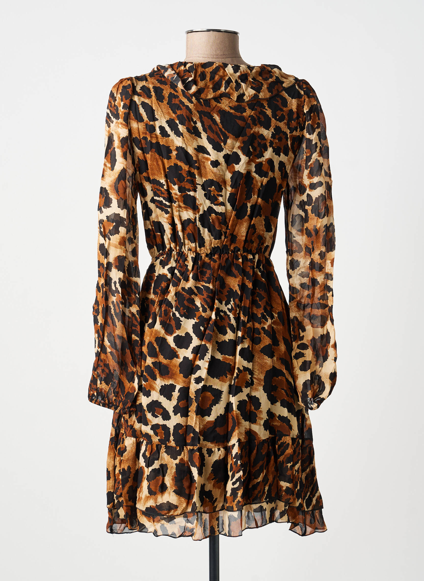 Robe courte imprimé fleurs manches longues marron KING KONG femme