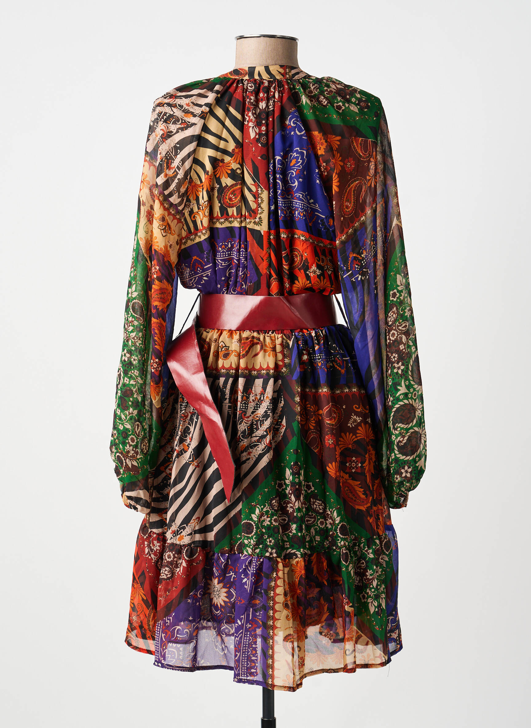 Robe mi-longue coupe fluide manches longues marron MARYLEY femme
