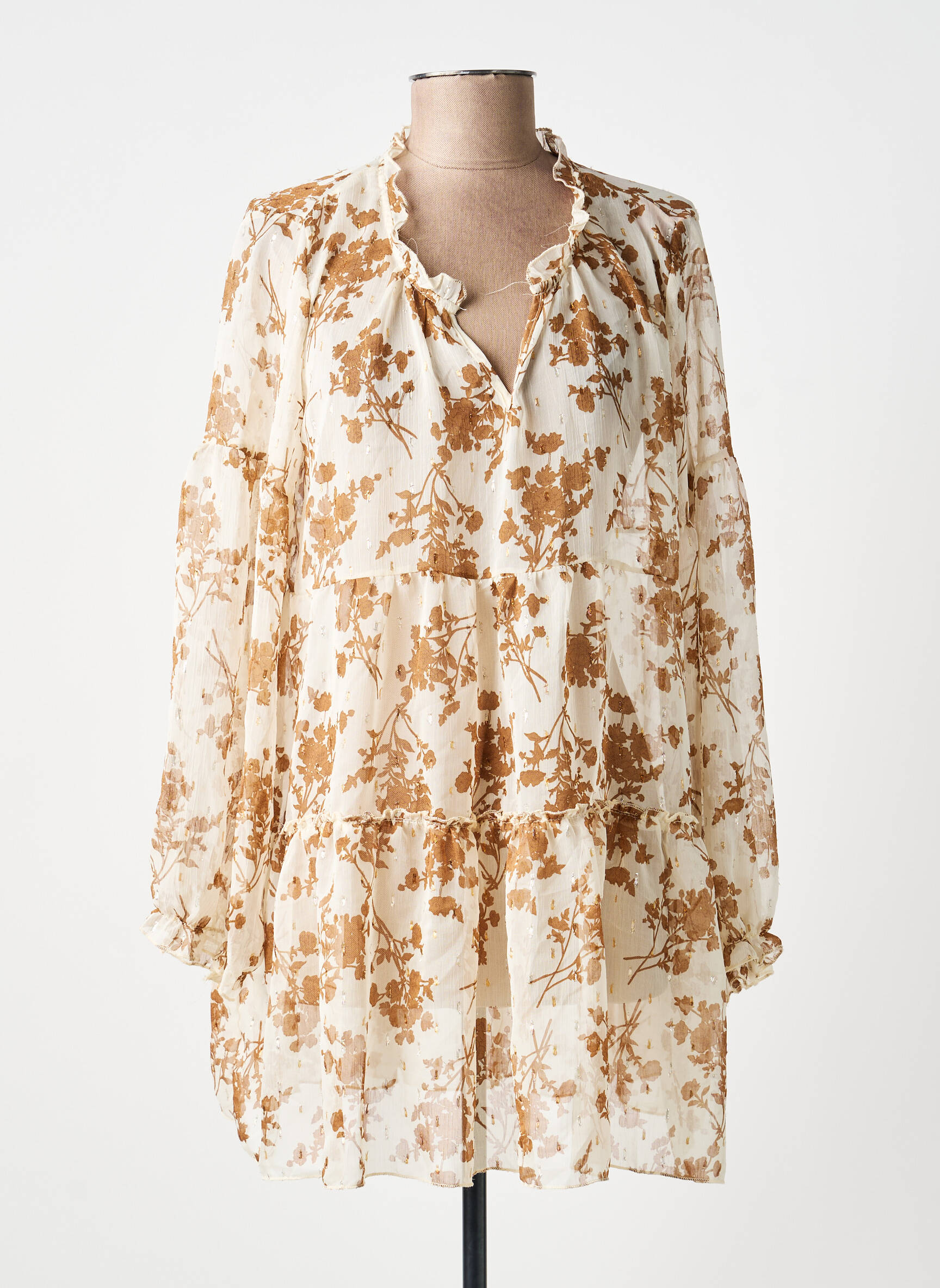 Tunique manches longues tissage crêpe beige ANTONELLO SERIO femme