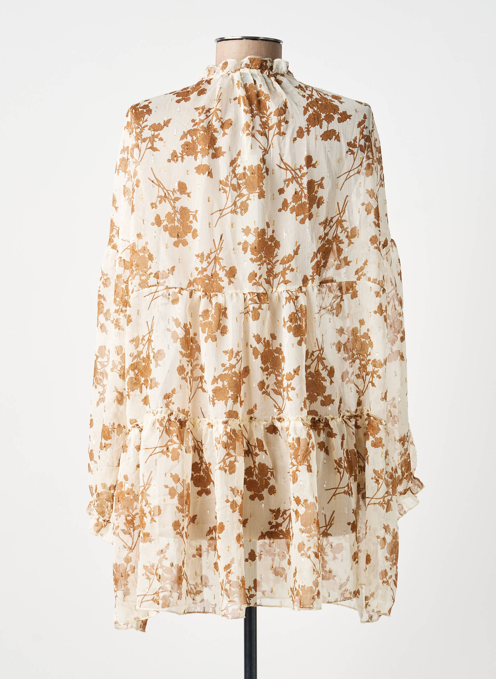 Tunique manches longues tissage crêpe beige ANTONELLO SERIO femme