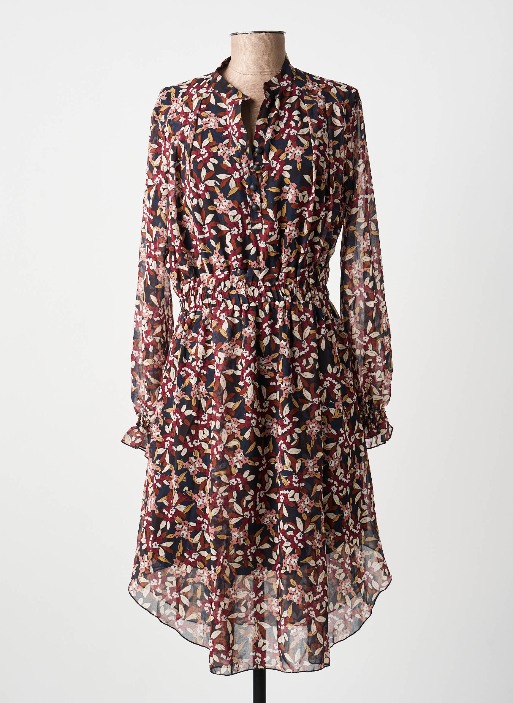 Robe mi-longue coupe fluide manches longues rouge MARYLEY femme