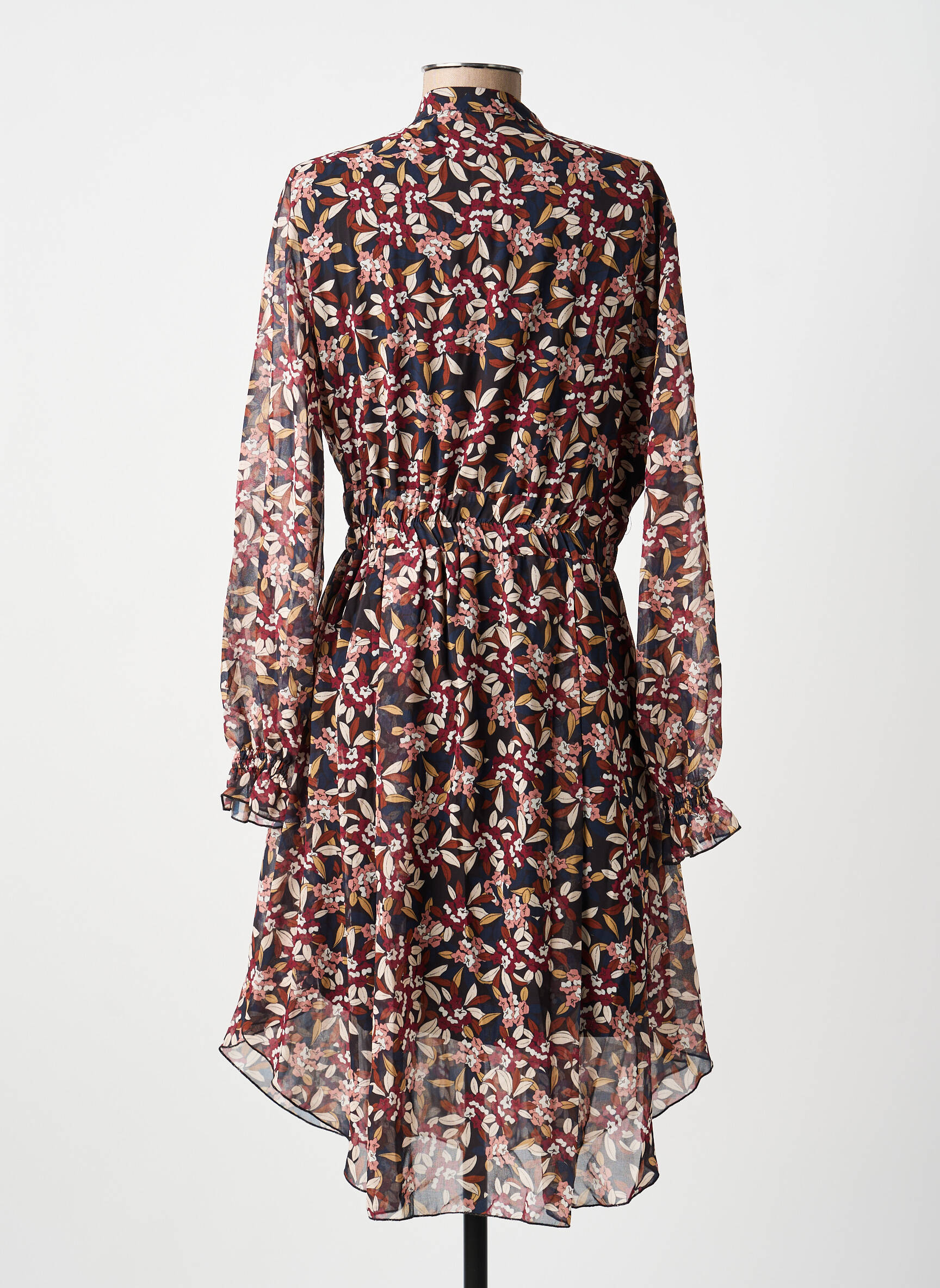 Robe mi-longue coupe fluide manches longues rouge MARYLEY femme