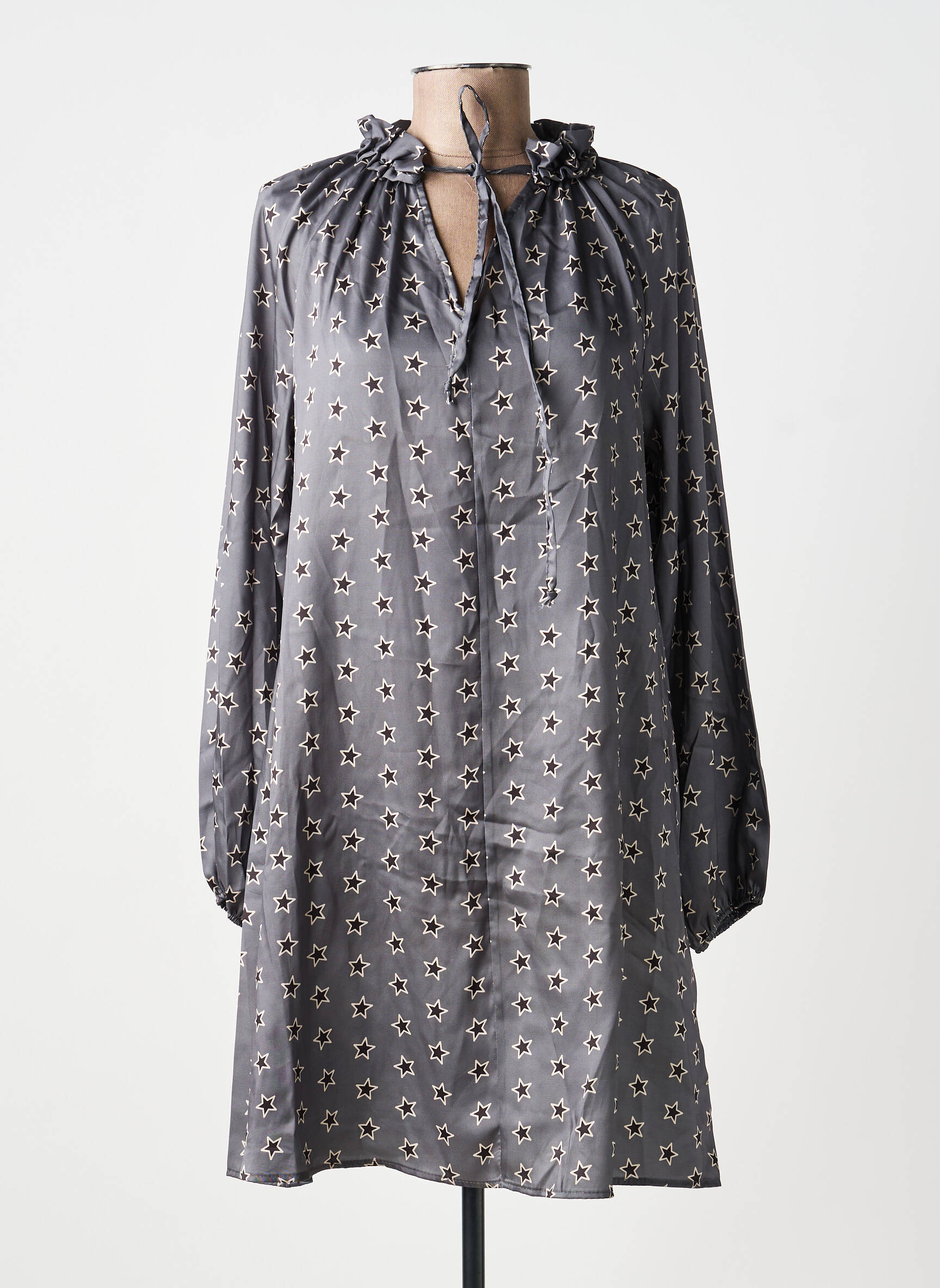 Robe courte coupe évasée manches longues gris ANGELA DAVIS femme
