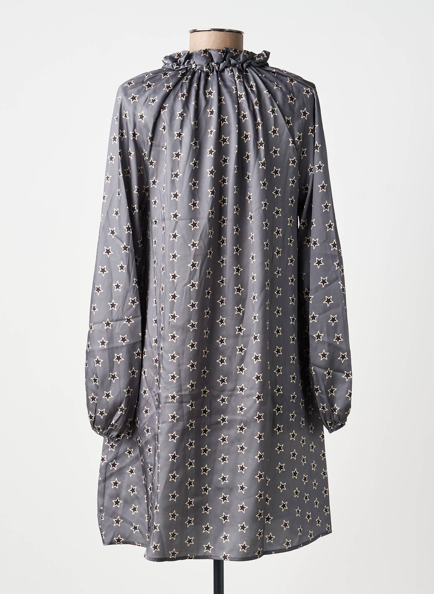 Robe courte coupe évasée manches longues gris ANGELA DAVIS femme