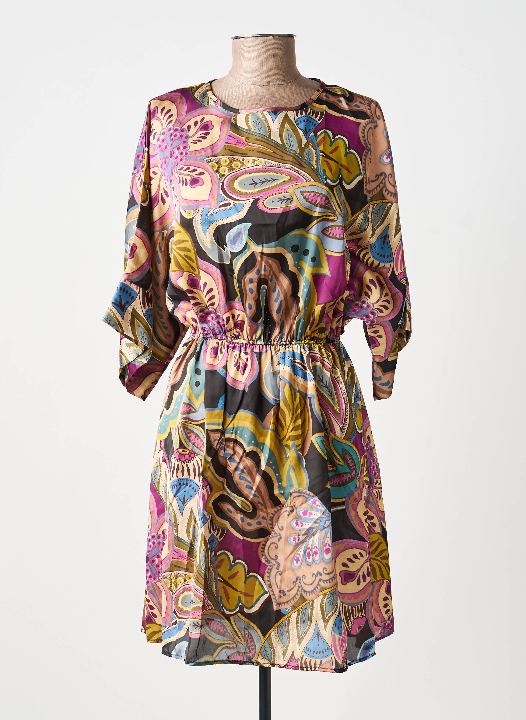 Robe mi-longue imprimé fleurs manches 3/4 violet KING KONG femme