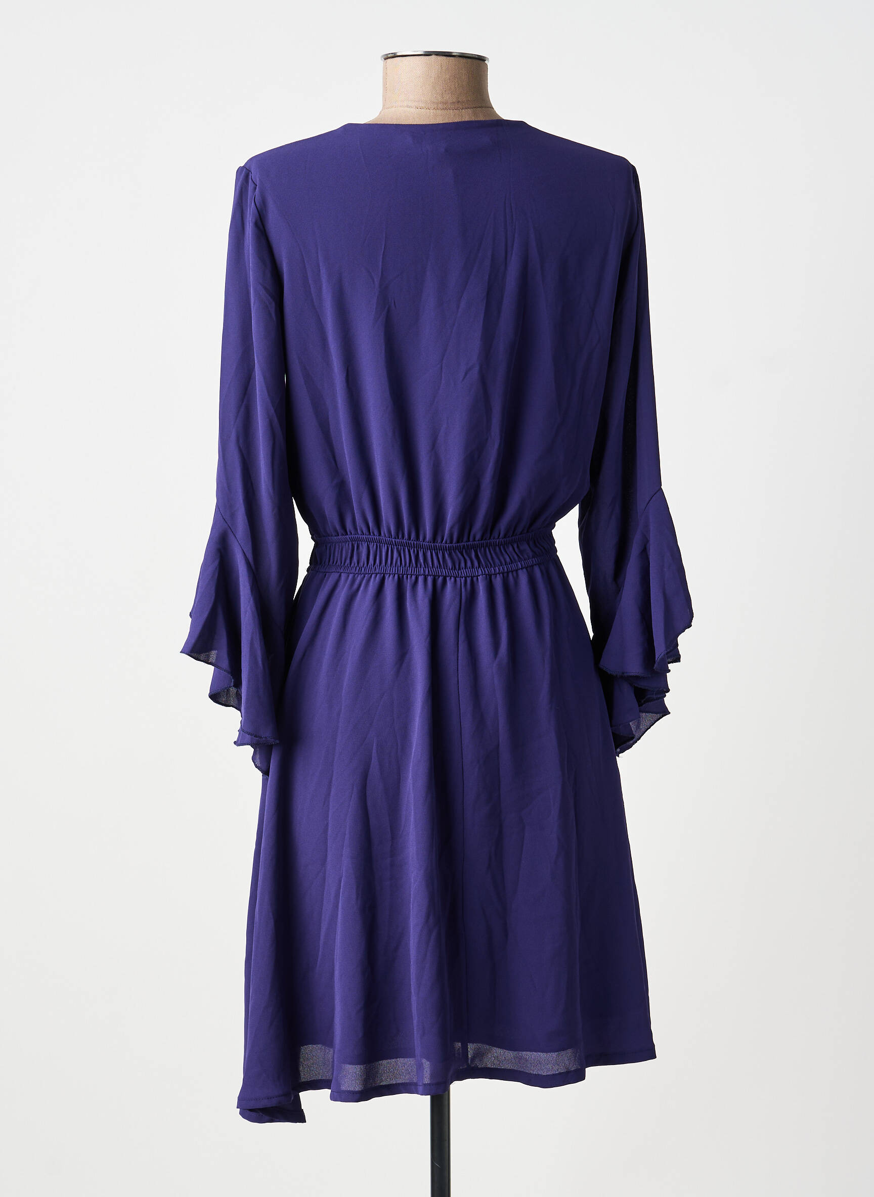 Robe mi-longue tissage crêpe manches longues violet ANGELA DAVIS femme
