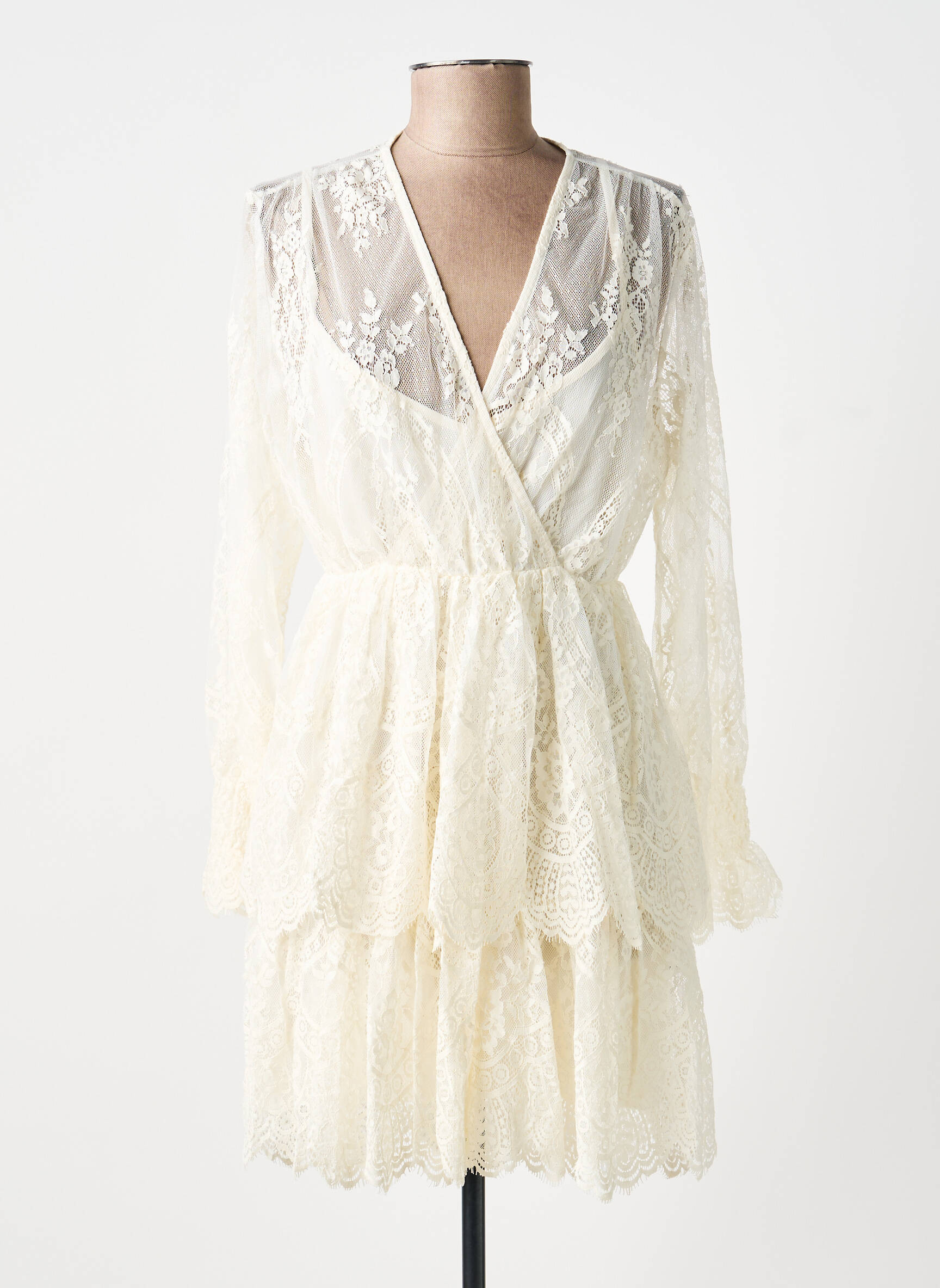 Robe courte manches longues manches longues beige SOUVENIR femme