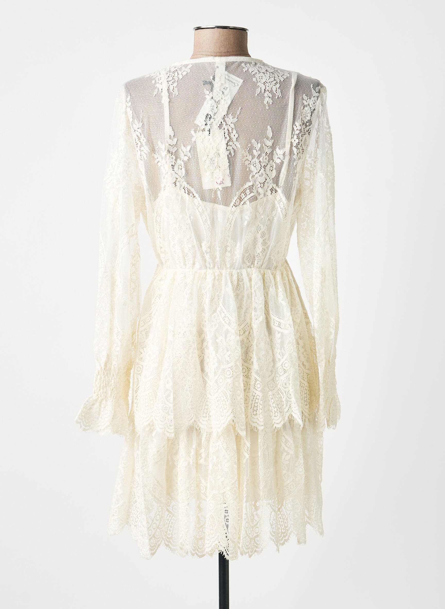 Robe courte manches longues manches longues beige SOUVENIR femme