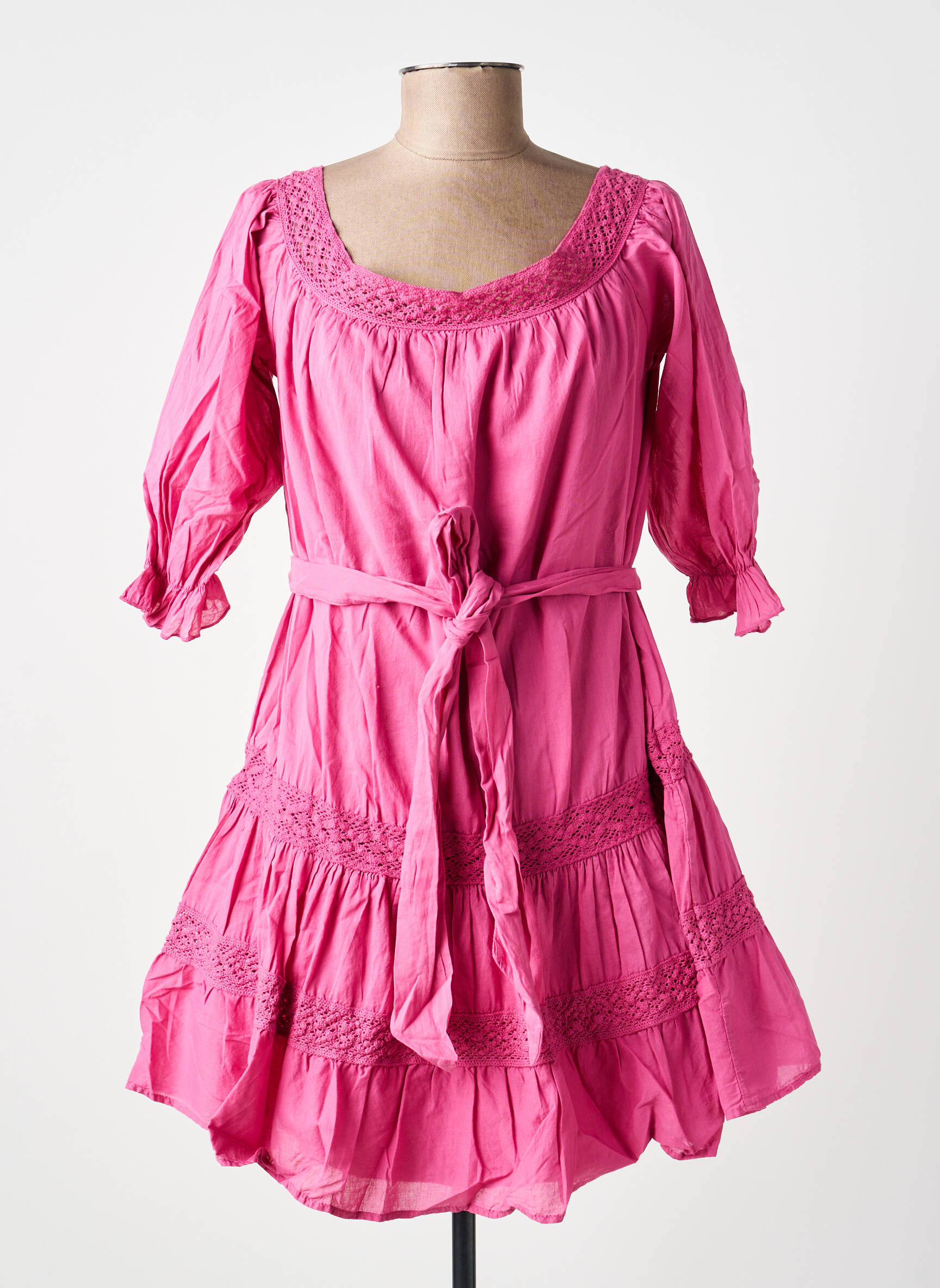 Robe courte manches 3/4 manches 3/4 rose KING KONG femme