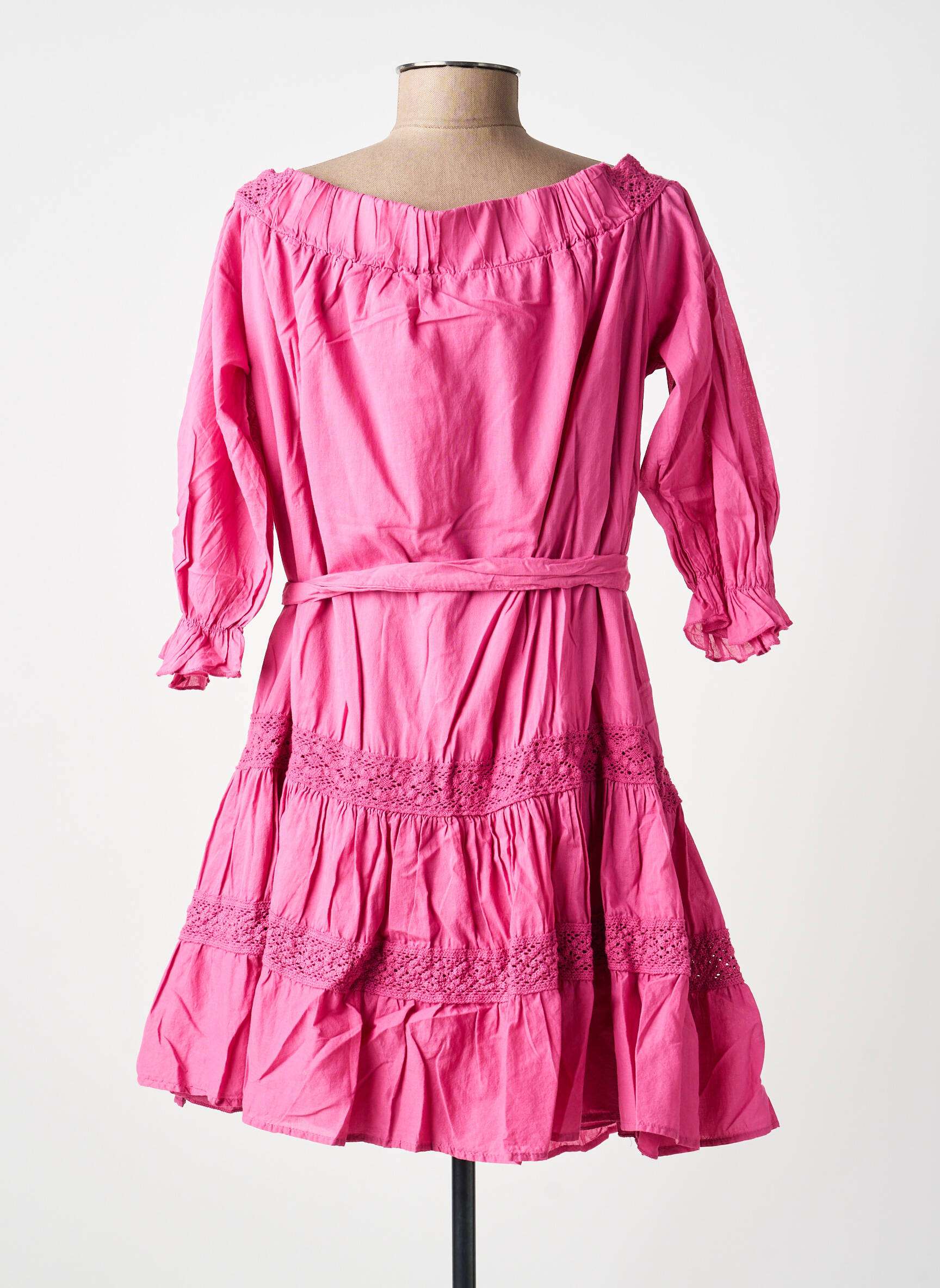 Robe courte manches 3/4 manches 3/4 rose KING KONG femme
