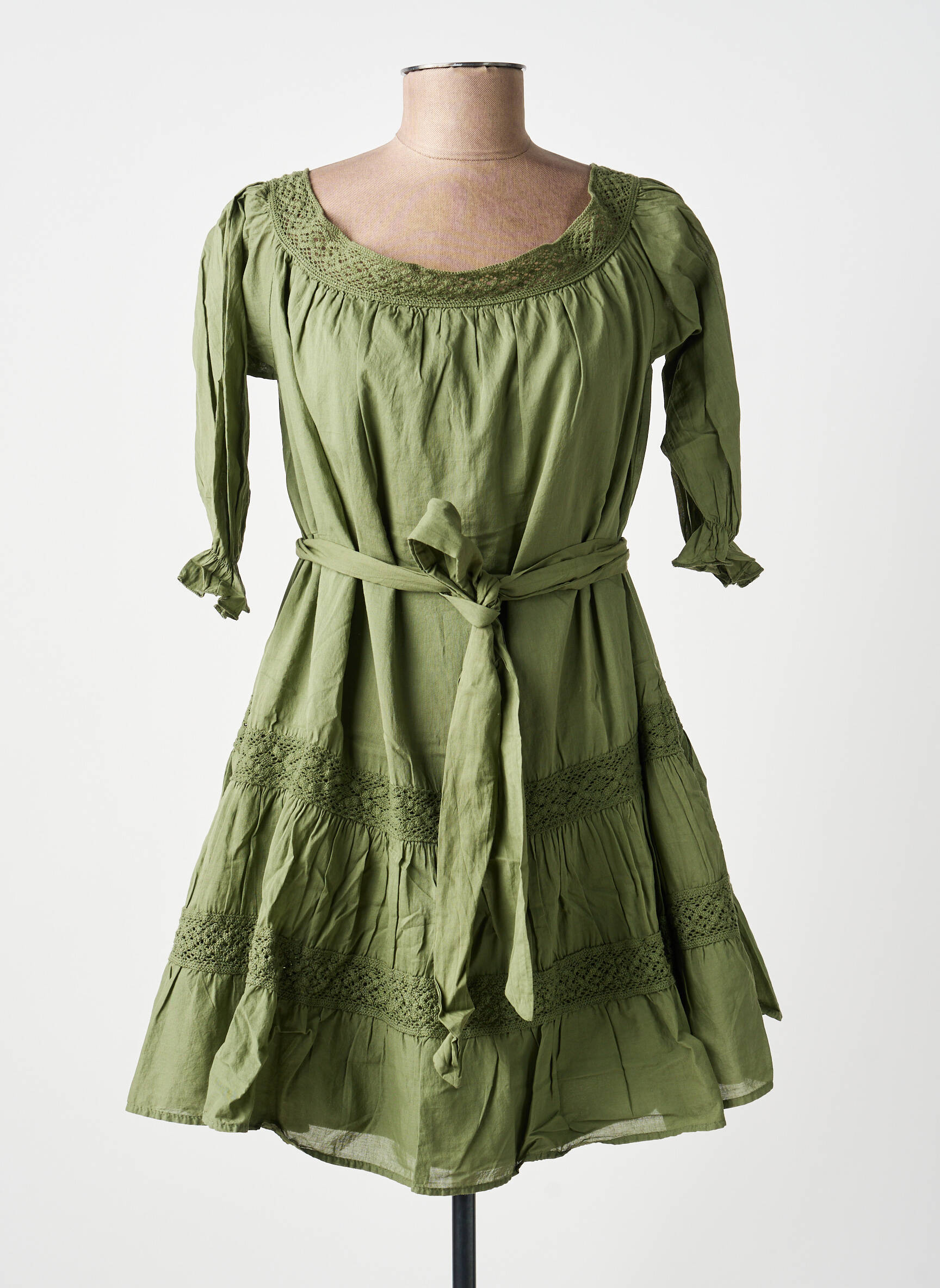 Robe courte manches 3/4 manches 3/4 vert KING KONG femme