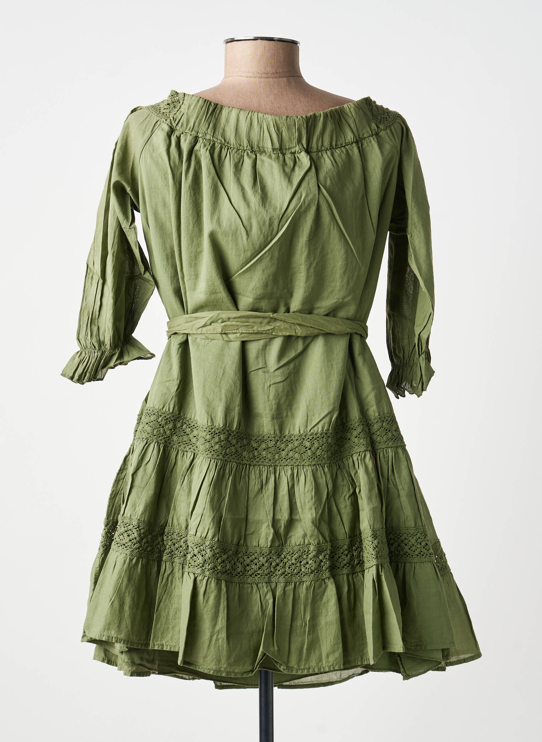 Robe courte manches 3/4 manches 3/4 vert KING KONG femme