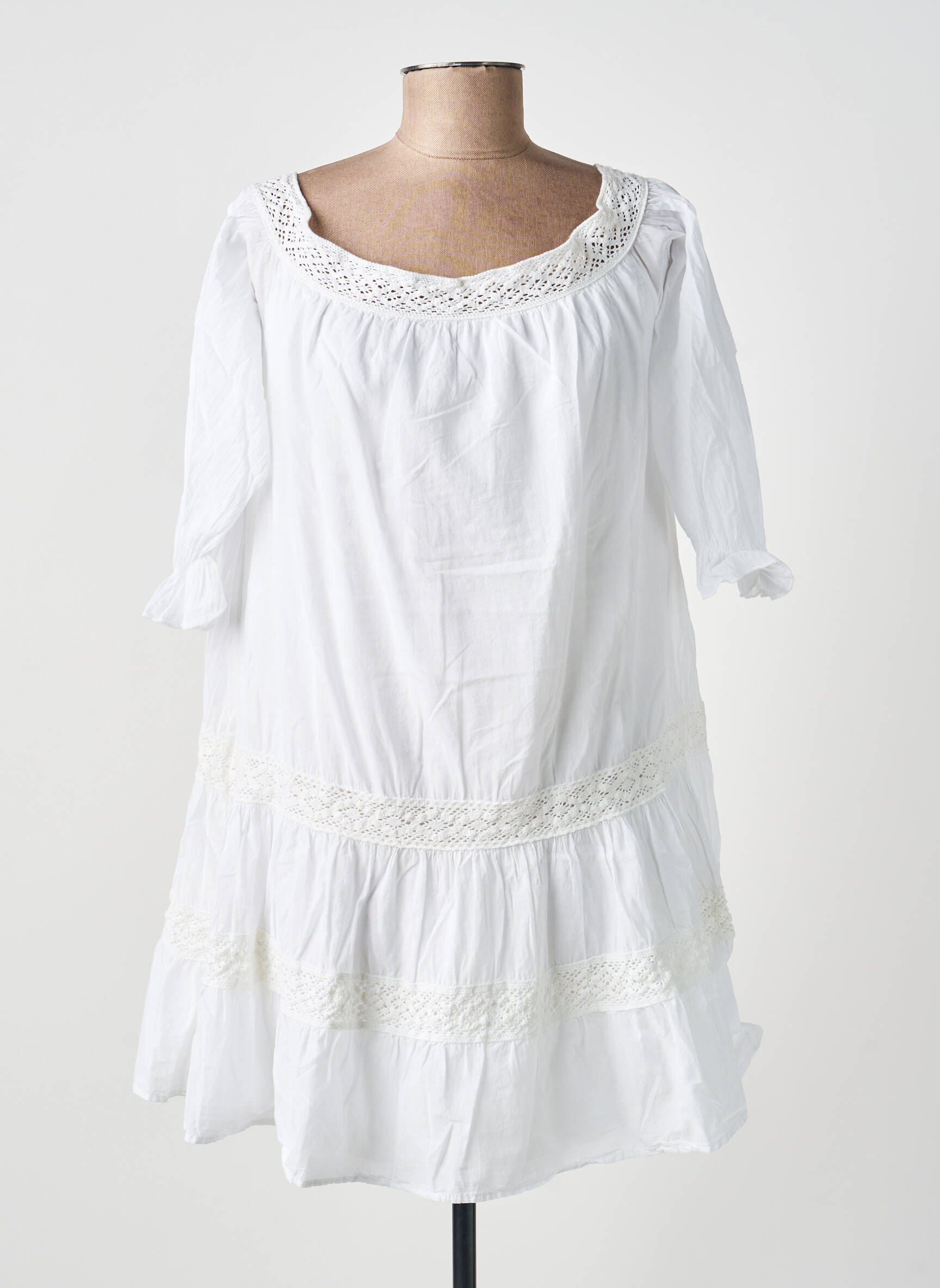 Robe courte manches 3/4 manches 3/4 blanc KING KONG femme