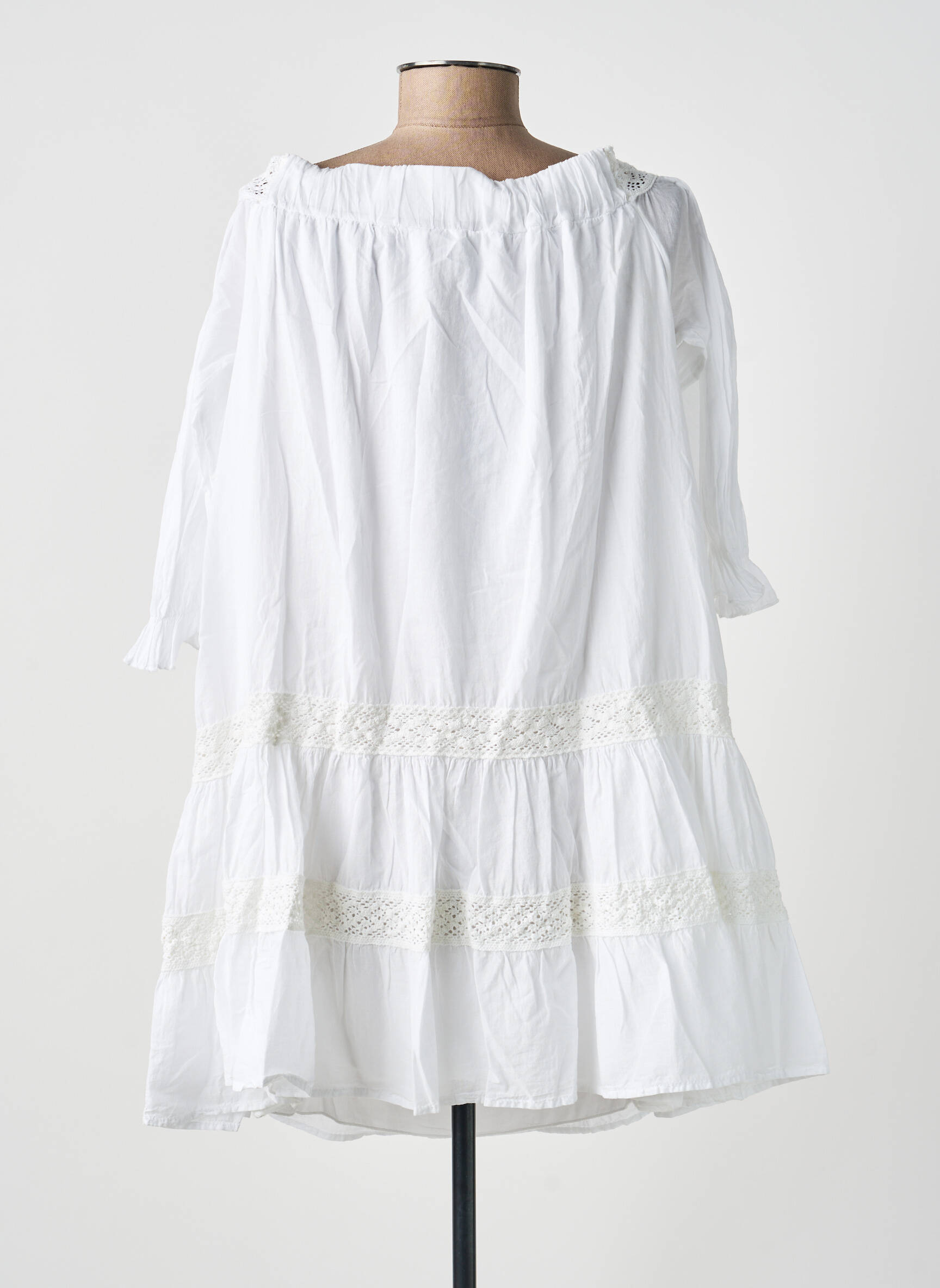 Robe courte manches 3/4 manches 3/4 blanc KING KONG femme