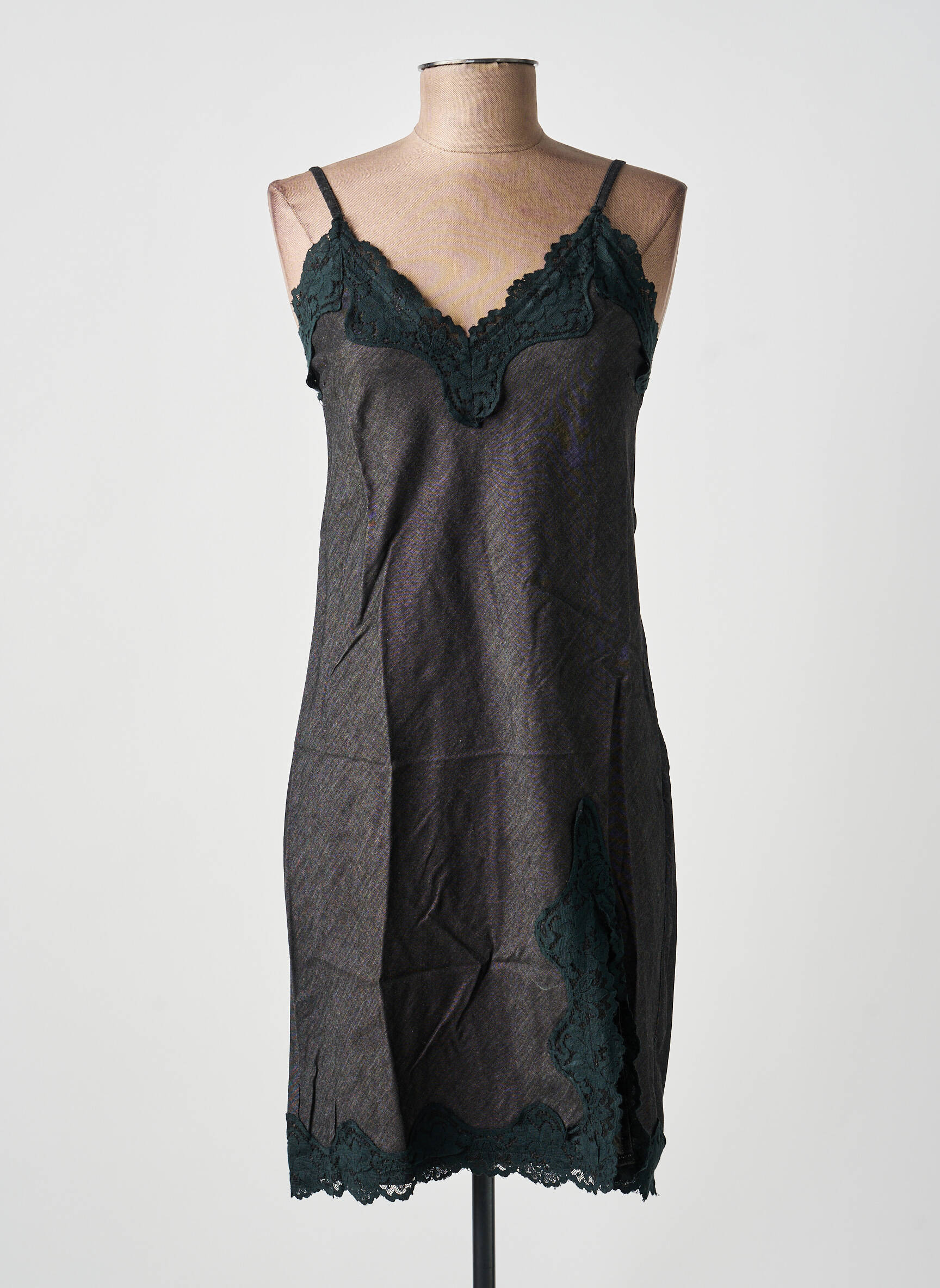 Robe mi-longue col v fines bretelles noir ANGELA DAVIS femme