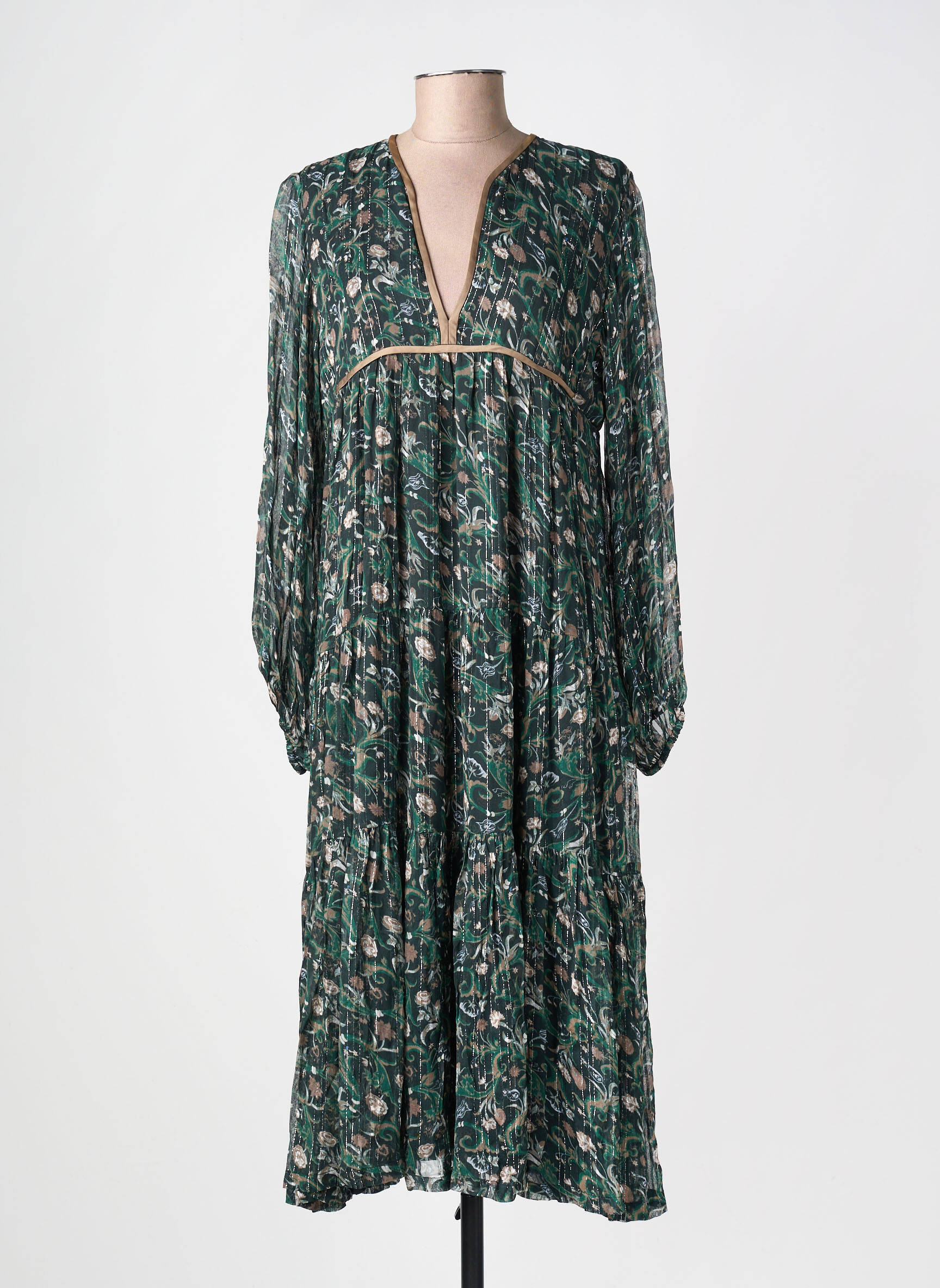 Robe mi-longue coupe fluide manches longues vert CHARLIE JOE femme