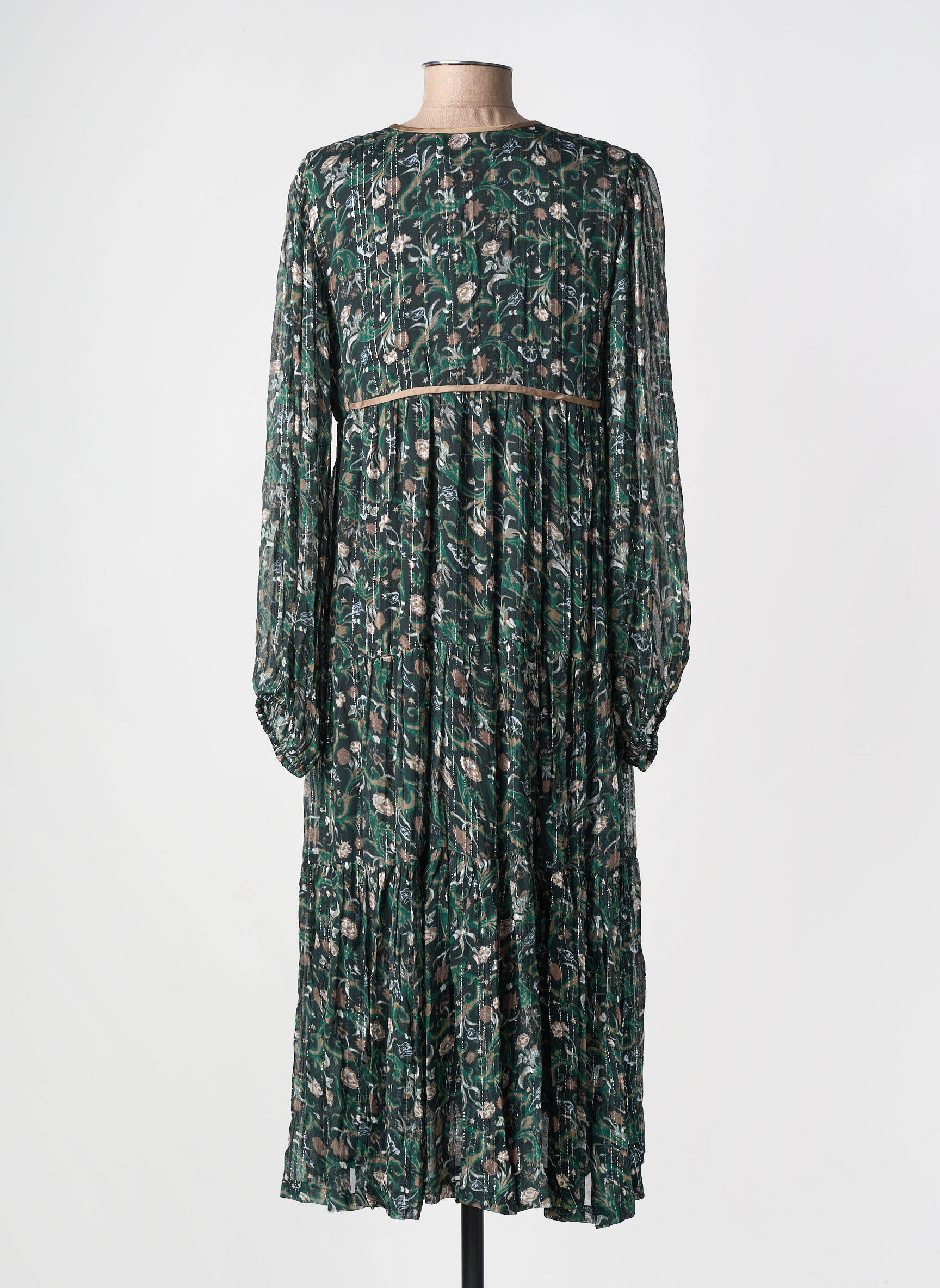 Robe mi-longue coupe fluide manches longues vert CHARLIE JOE femme