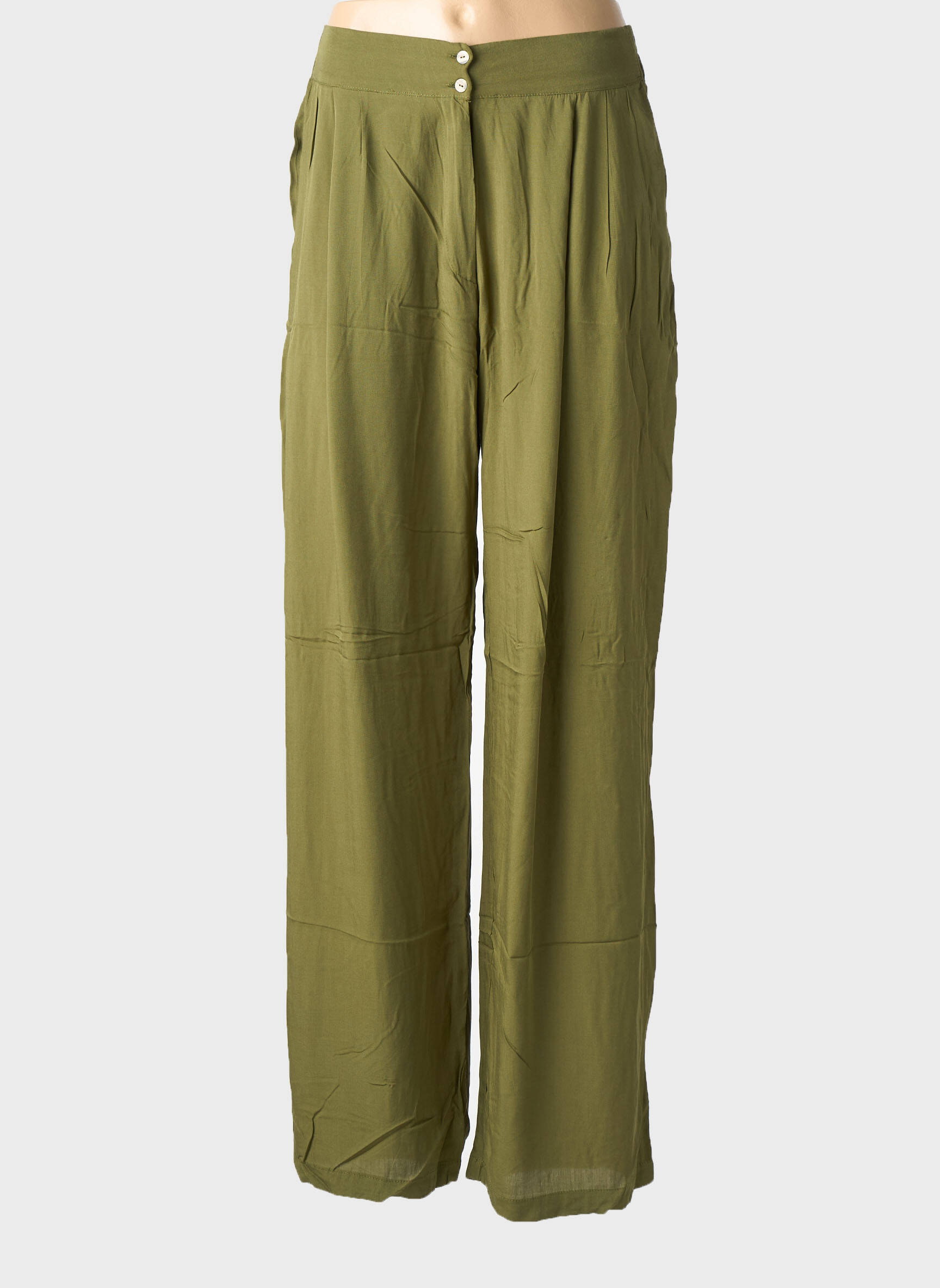 Pantalon droit tissage popeline taille normale vert CHARLIE JOE femme