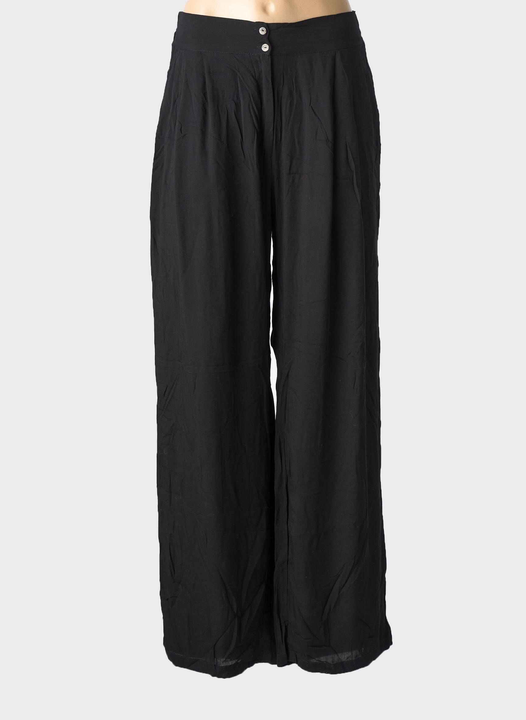Pantalon droit tissage popeline taille normale noir CHARLIE JOE femme
