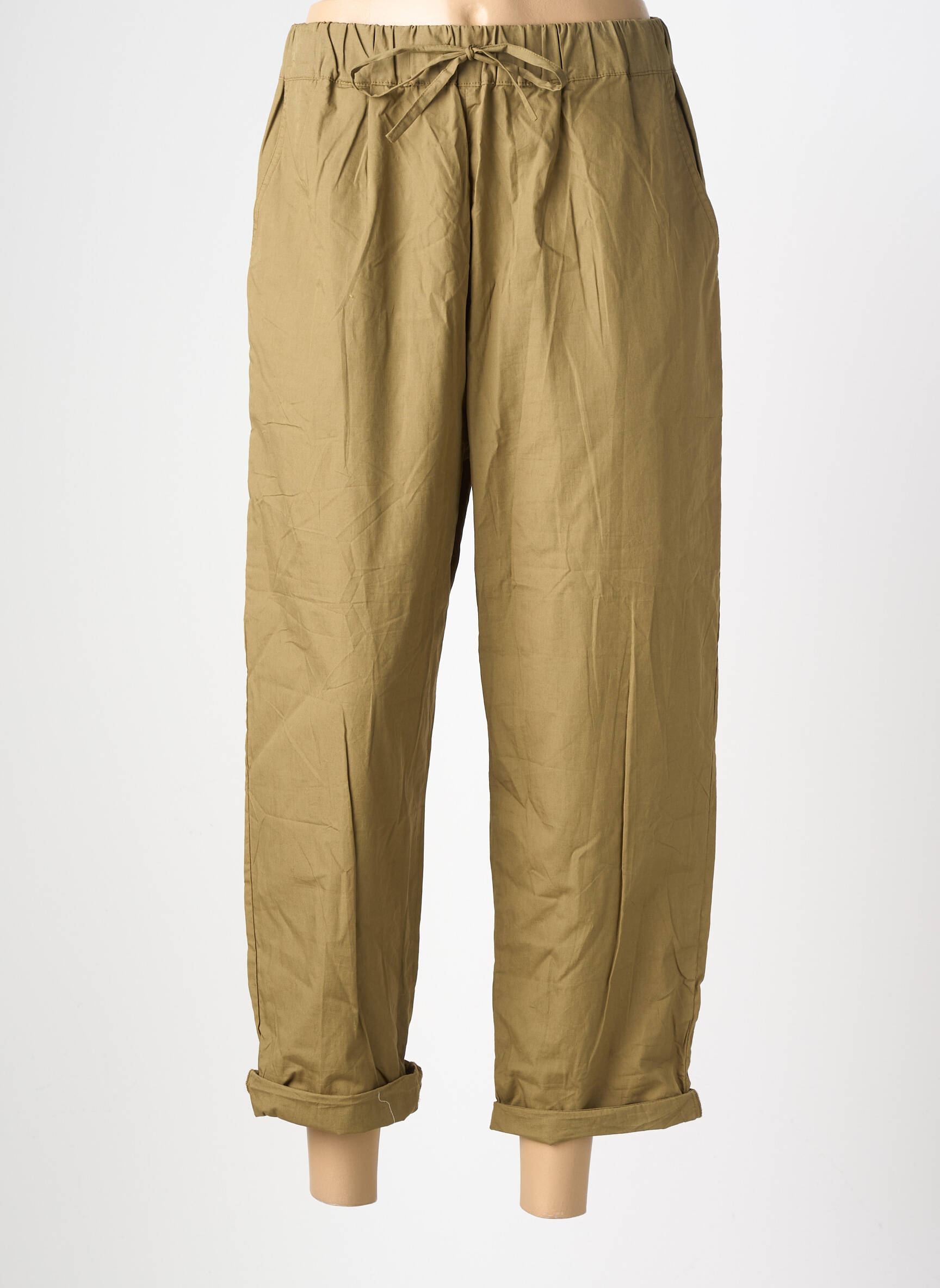 Pantalon droit tissage popeline taille normale vert CHARLIE JOE femme