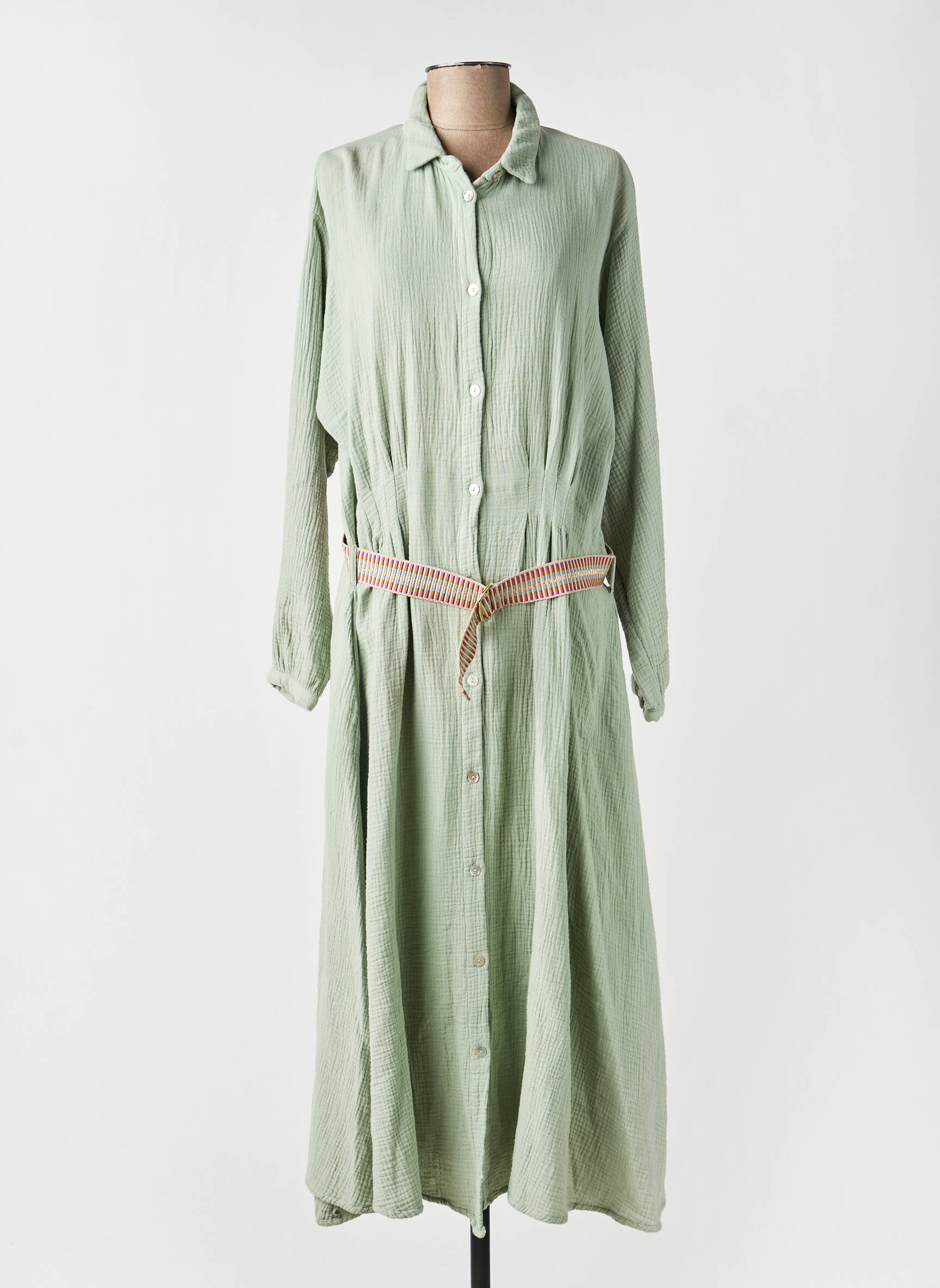 Robe longue manches longues manches longues vert LOUIZON femme
