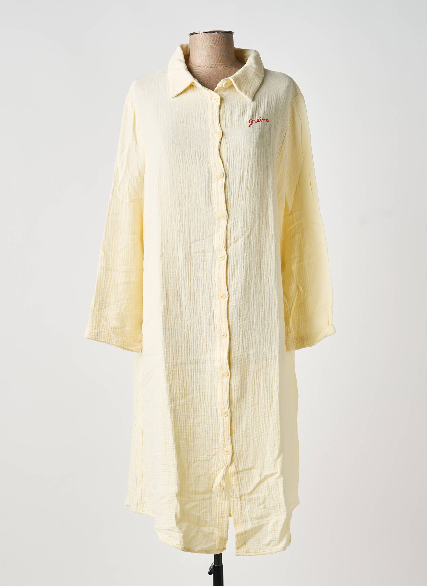 Robe mi-longue coupe fluide manches longues beige GRAINE femme